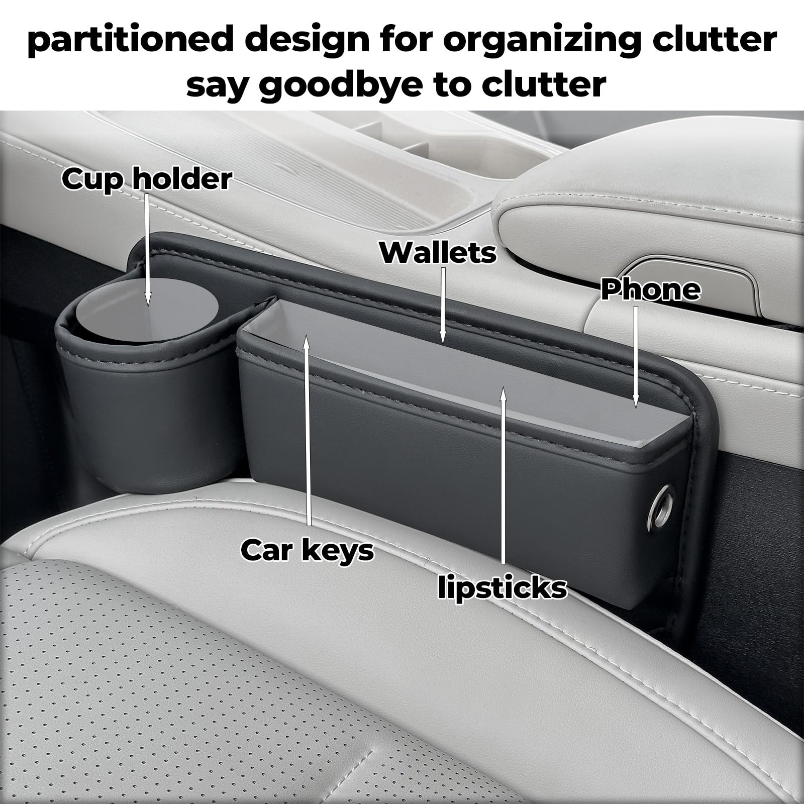 2 Packs Car Seat Gap Filler Organizer, Car Seat Organizer, Seat Gap Storage Box with Cup Holders for Drink, Car Leather Cup Holder Gap Bag Front Seat for Phone, Sunglasses,Keys(Left+Right Side)