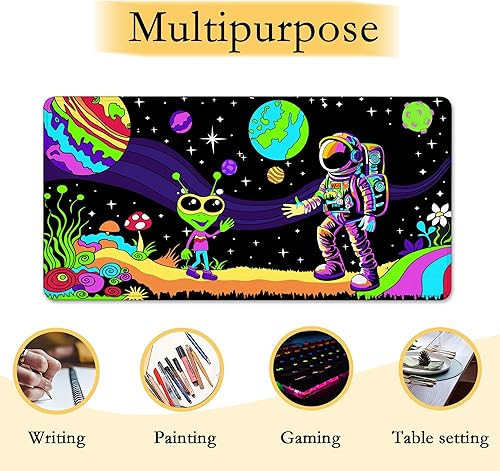 Miniatura 3 de Alfombrilla de escritorio Trippy de astronauta y alienígena, alfombrilla grande para mouse para juegos, base de goma antideslizante con bordes