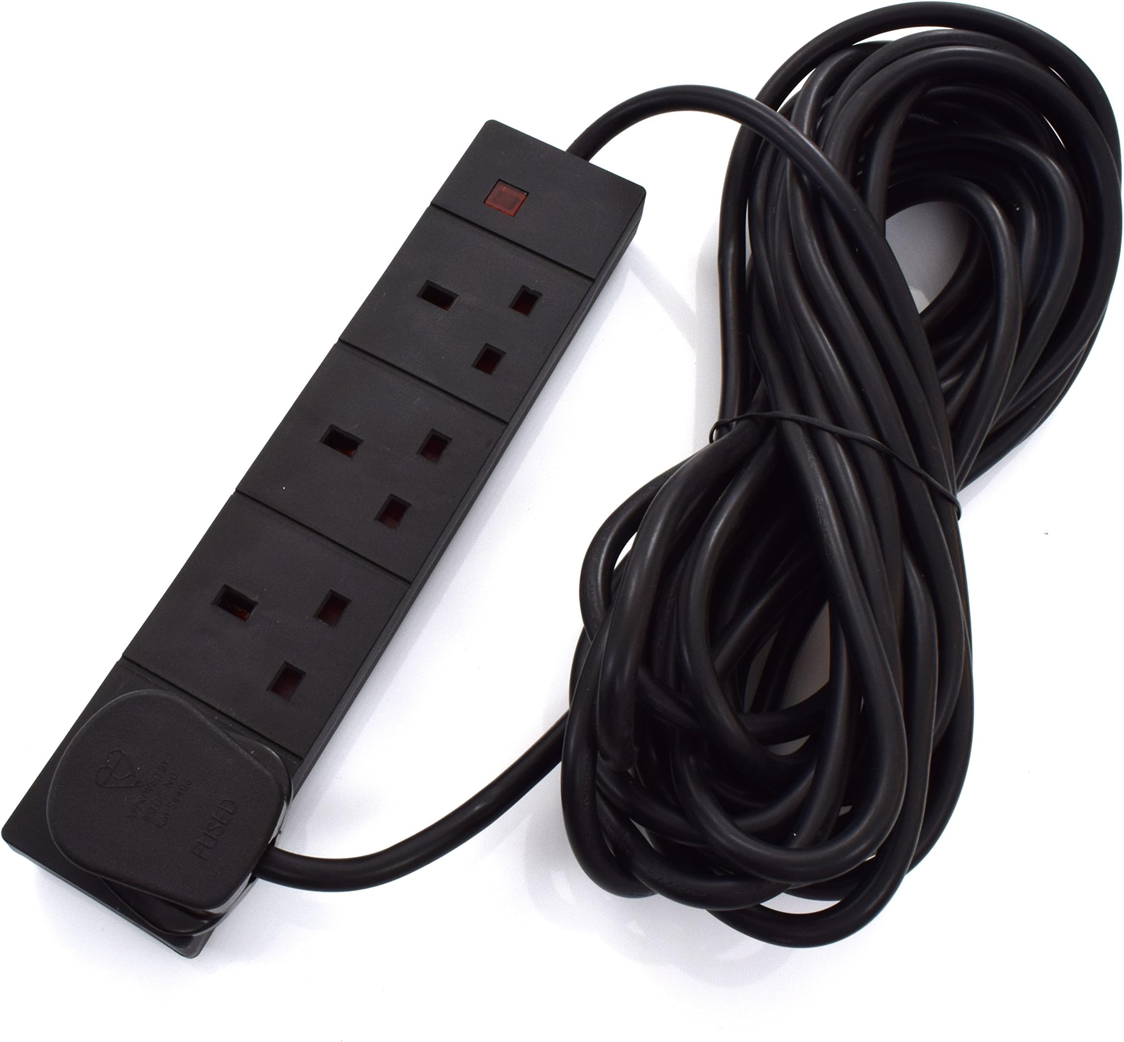โ 4-Gang Extension Trailing Lead - Black Multi Plug Power Cable - 1m / 2m / 3m / 5m / 10m 10m