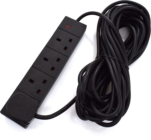 4-Gang Extension Trailing Lead - Black Multi Plug Power Cable - 1m / 2m / 3m / 5m / 10m 10m