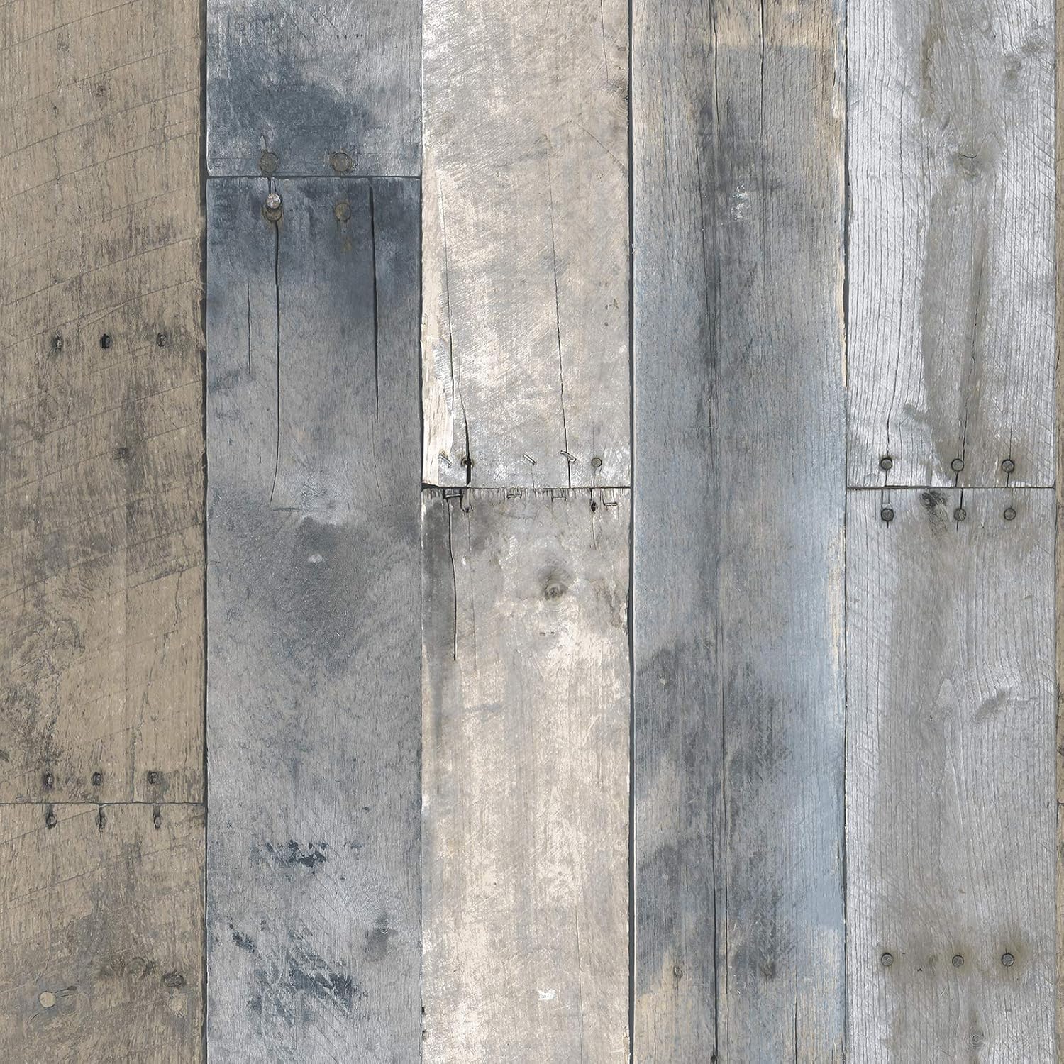 Tempaper Multicolor Repurposed Wood Removable Peel and Stick Wallpaper, 20.5 in X 16.5 ft, Made in the USA