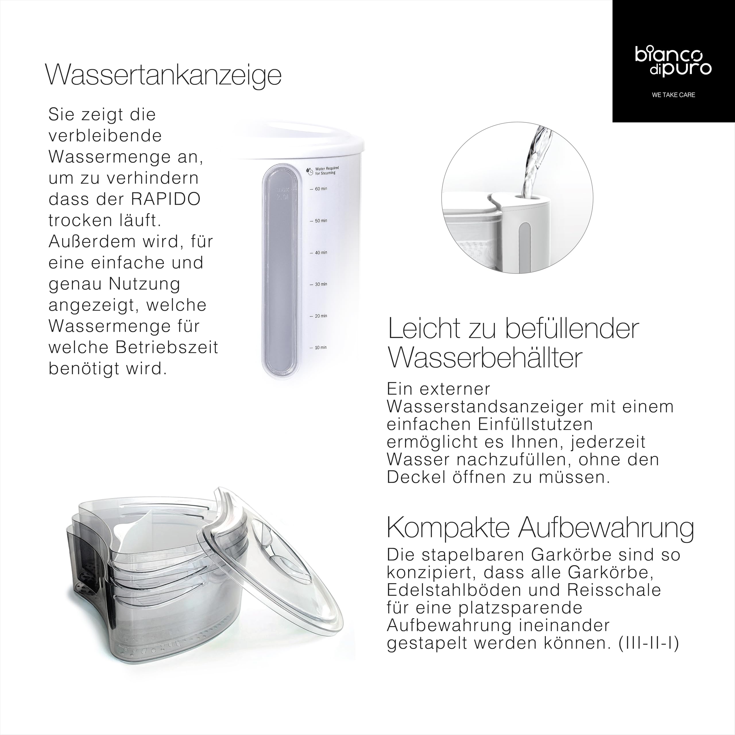 bianco di puro Dampfgarer Rapido 9L Edelstahl STRIX-Dampftechnologie 30 Minuten Timer Auto-Stopp BPA Free