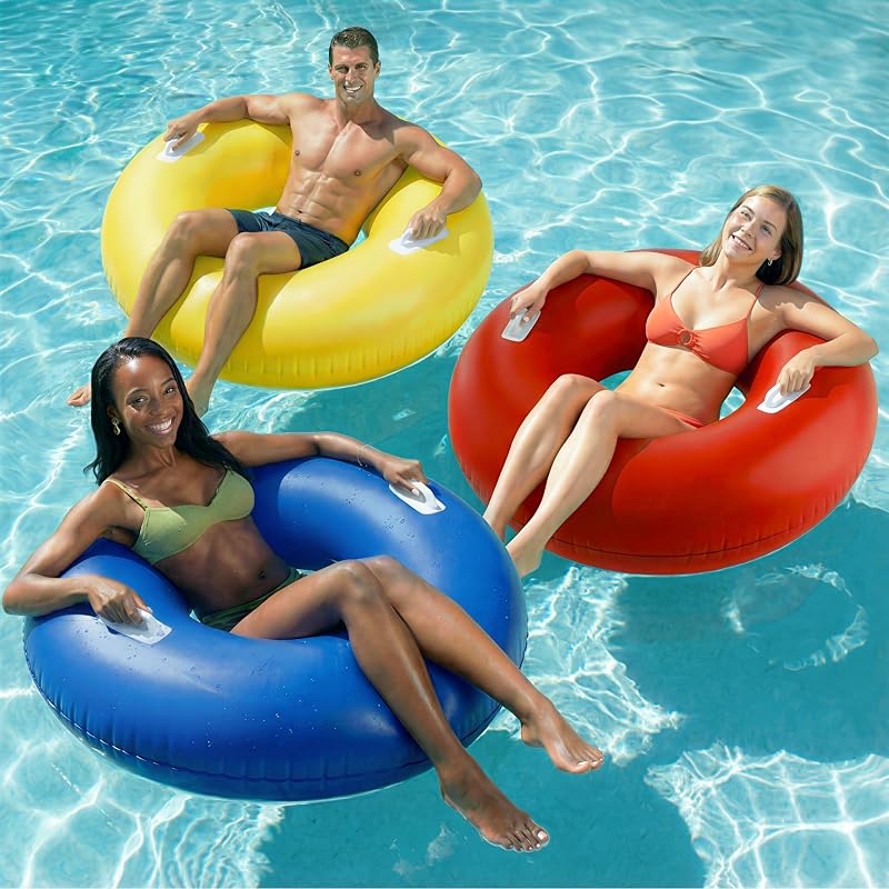 Funscape Large Inflatable Pool Float Rings, 44" Swimming Tube W/Handle | Swim Water Floaties for Adult Kids, Summer Sun Tanning Floating Lounge, Outdoor Beach Lake River Pool Toy Family Party - Blue