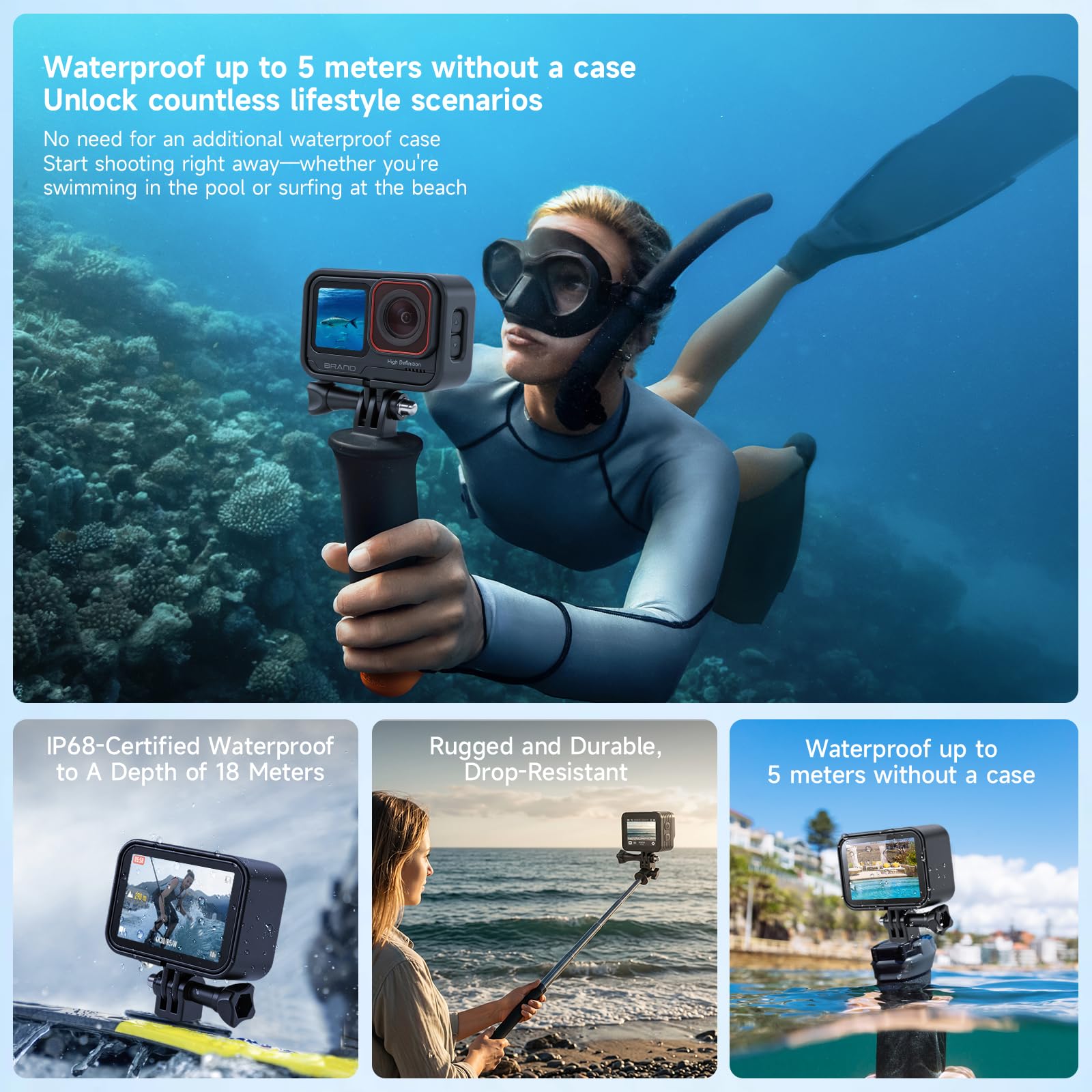 AIKER Cámara Deportiva,Versión Pro WiFi Action Camera Soporte 5k/30 FPS/48 MP/3.0 EIS/Larga Autonomía/Excelente Visión Nocturna/Sumergible Sin Carcasa/Doble Pantalla HD Camara Moto,Acabado Premium