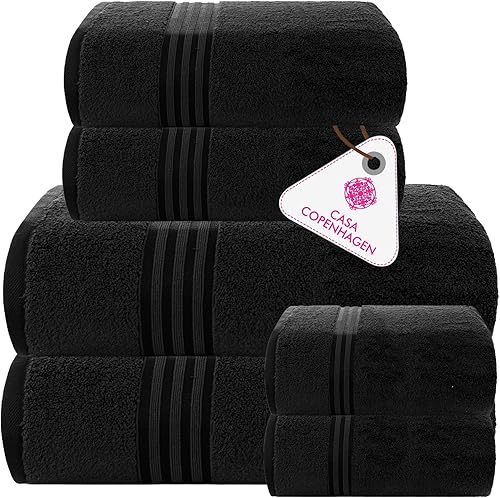 Miniatura 66 de CASA COPENHAGEN Solitaire - Juego de toallas de 6 piezas, color blanco brillante, 21.16 oz/m², 2 toallas de baño, 2 toallas de mano, 2 toallas