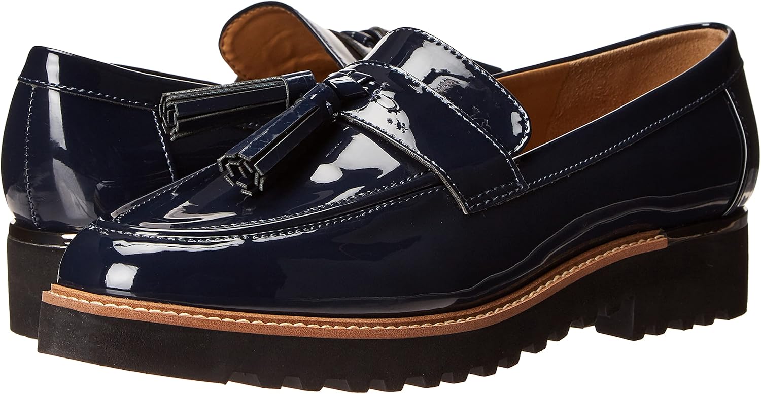 Franco Sarto Womens Carolynn Tassel Loafer 5.5 Inky Navy Blue Patent
