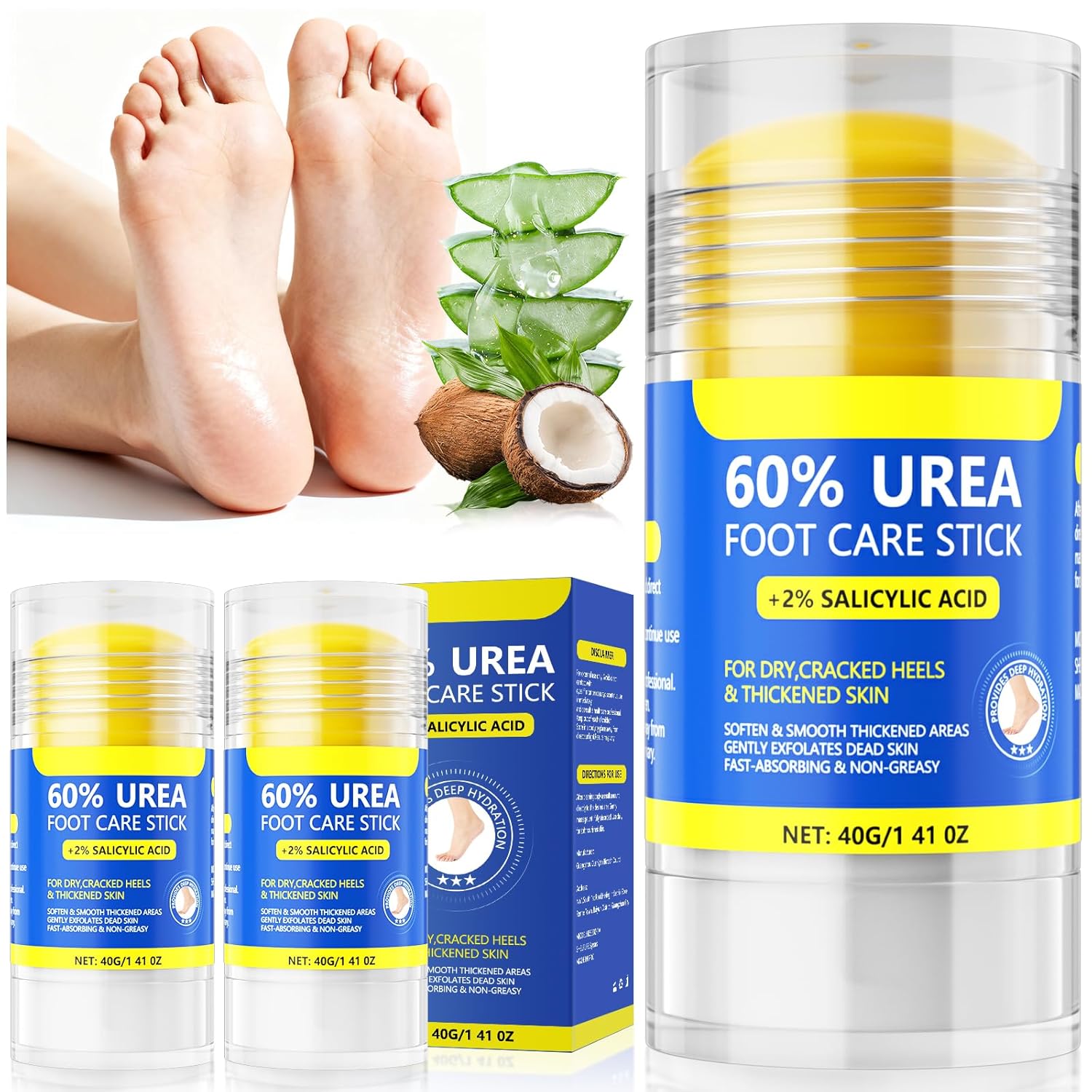 60% Urea & 2% Salicylic Acid Foot Cream for Cracked Heels, Intensive Moisturizing and Anti-Cracking, Repairs Dry and Rough Skin, Fast Absorbing, Callus Remover for Feet, Hands, Knees, Elbows (2) 60% Urea & 2% Salicylic Acid Foot Cream for Cracked Heels, Intensive Moisturizing and Anti-Cracking, Repairs Dry and Rough Skin, Fast Absorbing, Callus Remover for Feet, Hands, Knees, Elbows (2)