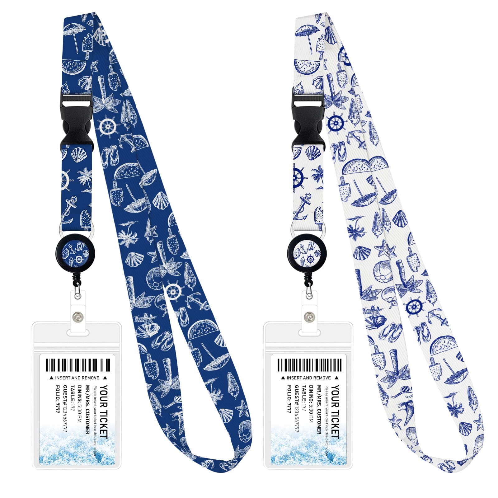2 Pack Retractable Cruise Lanyard with Waterproof ID Holder Retractable Reel for Cruise Key Cards Ships Essentials & Must Have Travel Accessories（Blue
