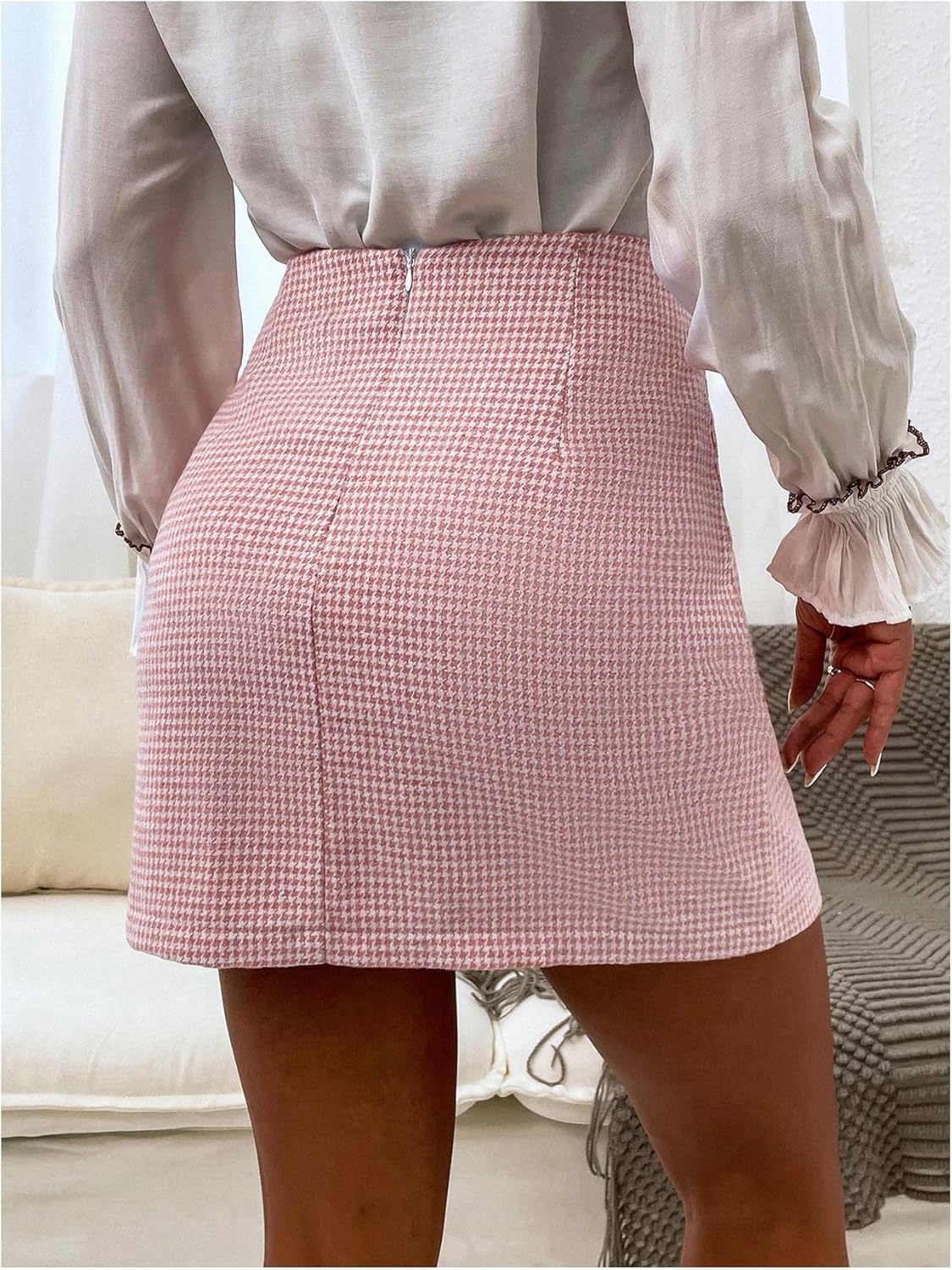 MakeMeChic Women's Plaid Mini Skirt High Waist Pencil Bodycon Short Fall Skirts - Image 2
