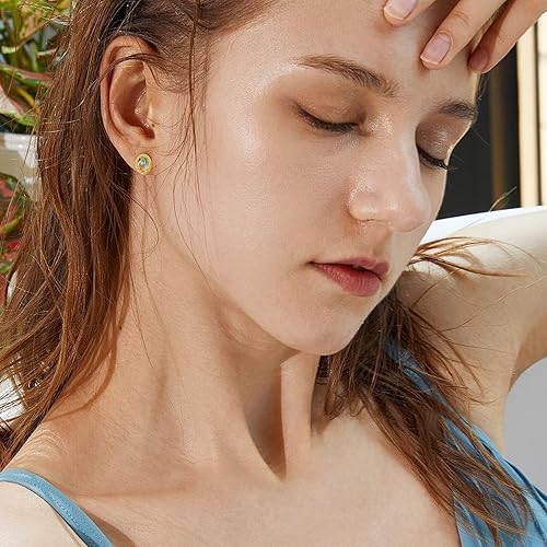 Miniatura 4 de Phyonio Women's Turquoise Necklaces Stud Earrings, 14K Gold Plated Mother of Pearl Heart Necklace 925 Sterling Silver Irregular Rose Quartz Pendant