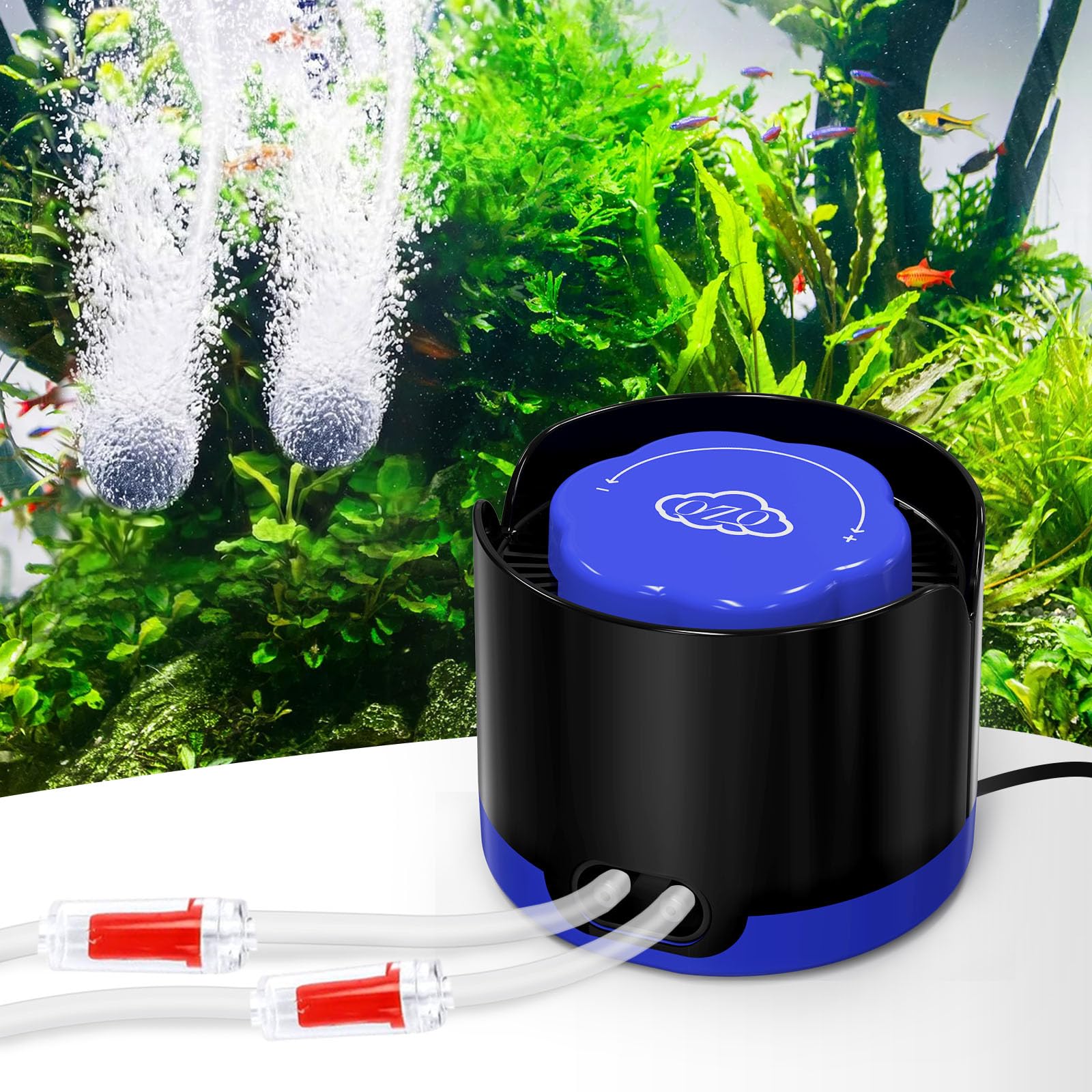 QZQ Aquarium Air Pump, Quiet Fish Tank Air Pump with Dual Outlets, Powerful Adjustable Oxygen Pump with Accessories, Aquarium Bubbler Aerator for Fish Tank Up to 40 Gallon (2.5W)