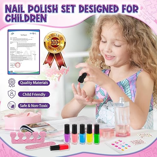 Miniatura 5 de Juego de esmaltes de uñas para niñas, kit de arte de uñas de 14 piezas con secador de uñas, kit de esmalte de uñas no tóxico y uñas postizas para