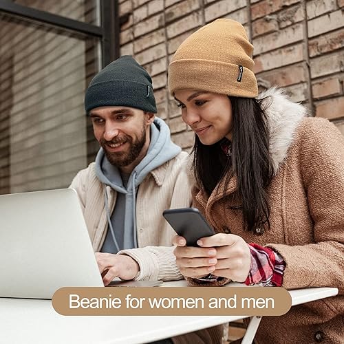 Miniatura 5 de Ocatoma Gorro para hombres y mujeres, de punto acrílico, con puños, para uso diario, cálido, unisex, regalos para hombres y mujeres, novio, él y ella