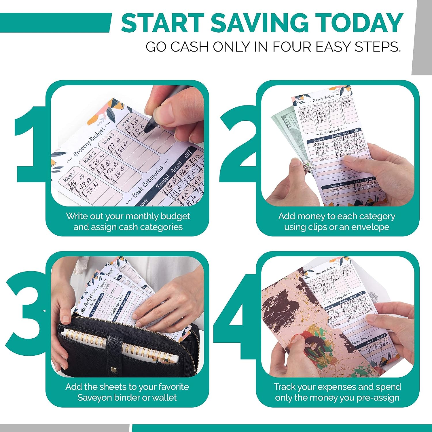 Saveyon Set of 70 a6 Budget Sheets for A6 Binder | 12 Monthly Budget Tracker Sheets | A6 Planner Inserts, A6 Budget Binder Inserts | Made for Cash Envelope System & Cash Envelope Binder