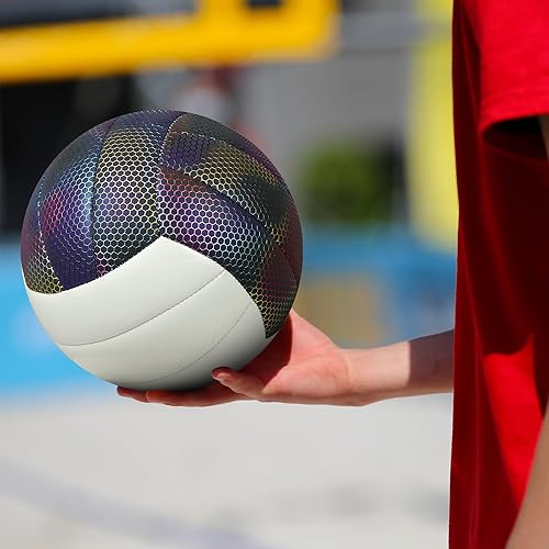 Miniatura 7 de EVZOM Balón de voleibol que brilla en la oscuridad tamaño 5, pelotas de voleibol reflectantes de cuero brillante, regalo para niños, hombres,