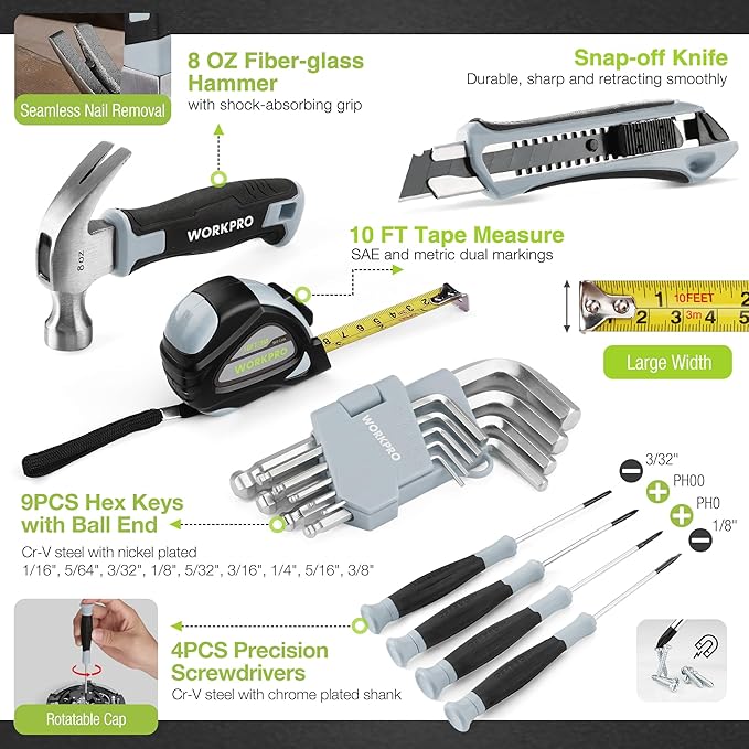WORKPRO 43PCS Taladro Atornillador Inalámbrico 8V Litio - Rosa y Verde miniatura 8