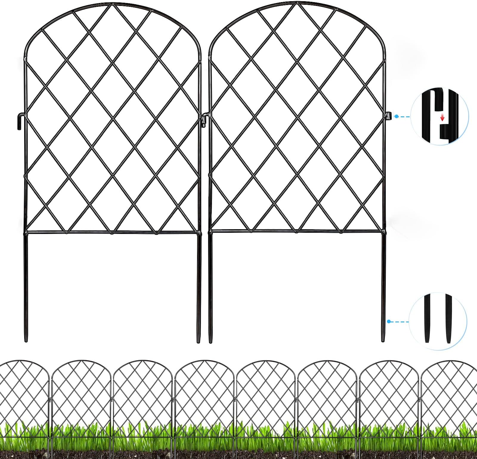 Decorative Garden Fence 24 Pack,24 Ft (L) X 24 in (H) Black Mesh Rustproof Metal Fence, Animal Barrier Fence for Small Dog, Border Folding Patio Fences,Outdoor Flower Bed Landscape Decor