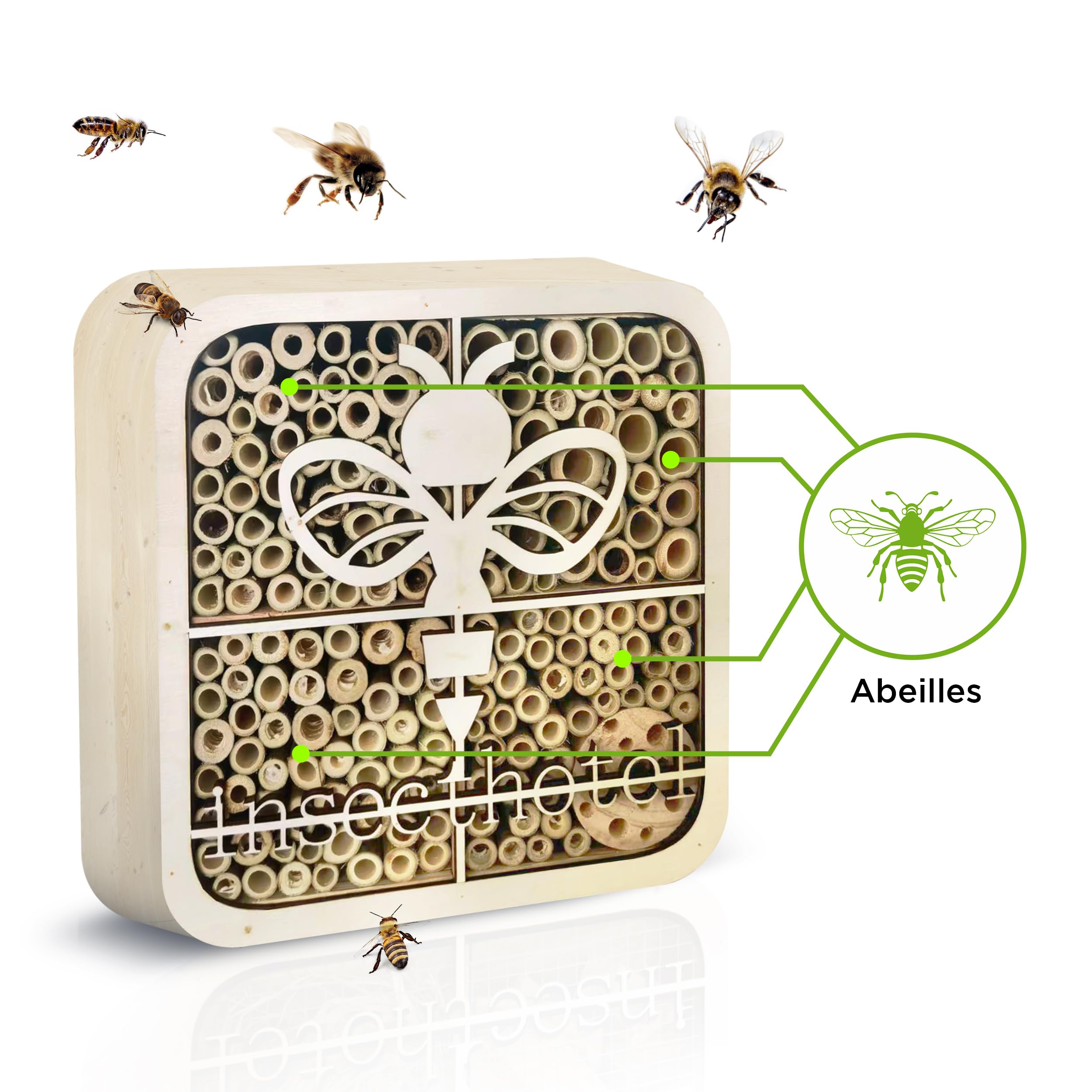 ISOTRONIC Hotel per insetti in legno naturale – Casetta per api, coccinelle e altri insetti – Hotel per api in bambù per giardino e balcone – Design moderno a nido d'ape (ape)