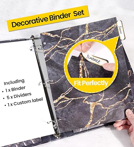 Miniatura 4 de SUNEE Carpeta de 3 anillos de 1 pulgada, bonita carpeta con 2 bolsillos, carpeta decorativa de tres anillos de leopardo rosa resistente (se ajusta a