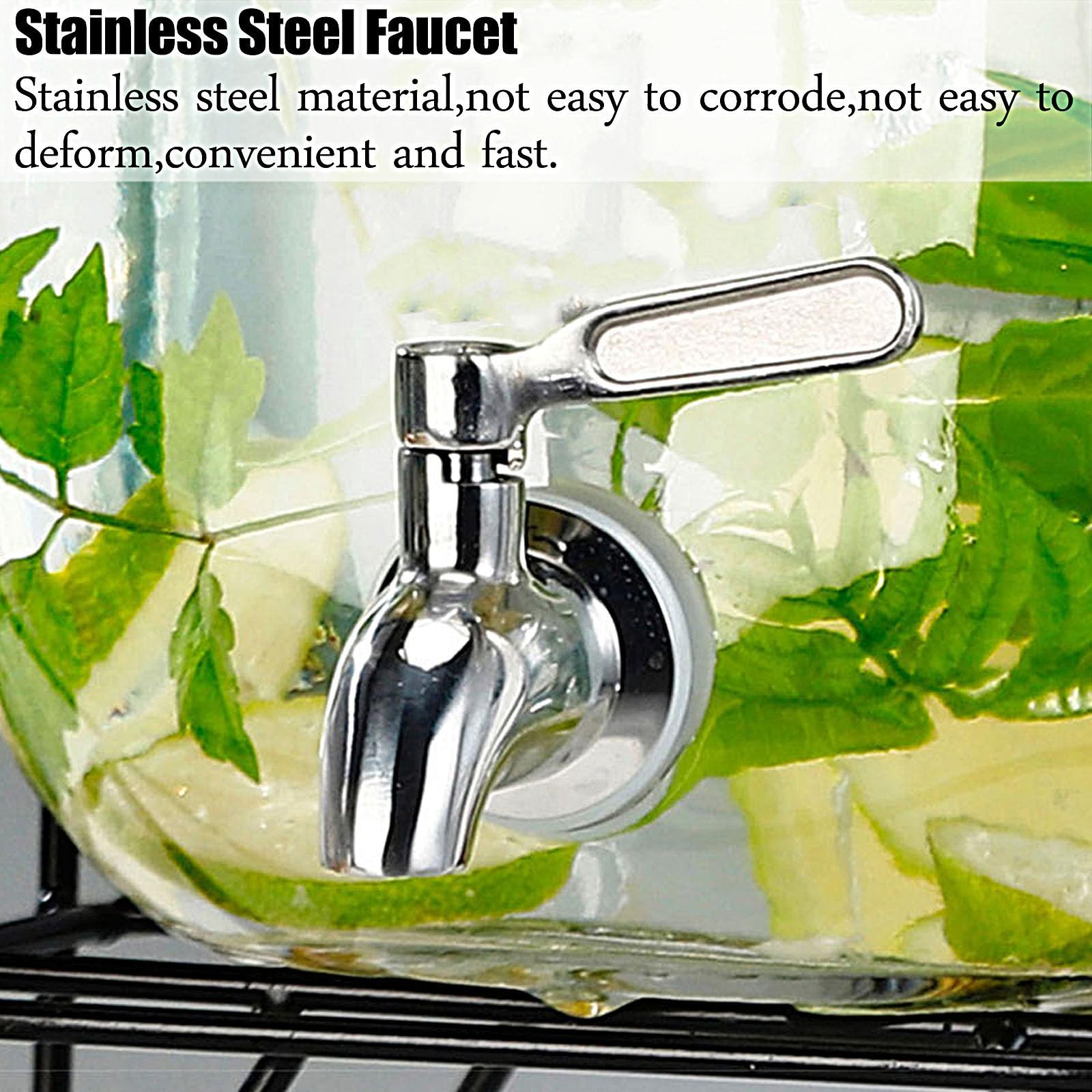 Getränkespender,Glaskaraffe Mit Deckel,Glaskrug Mit Wasserhahn Und Deckel Aus,Getränkekaraffe Glaskrug Für Kalt & Heiß Wasser Eistee Kaffee Milch Saft,Stainless Steel Faucet,5.5L