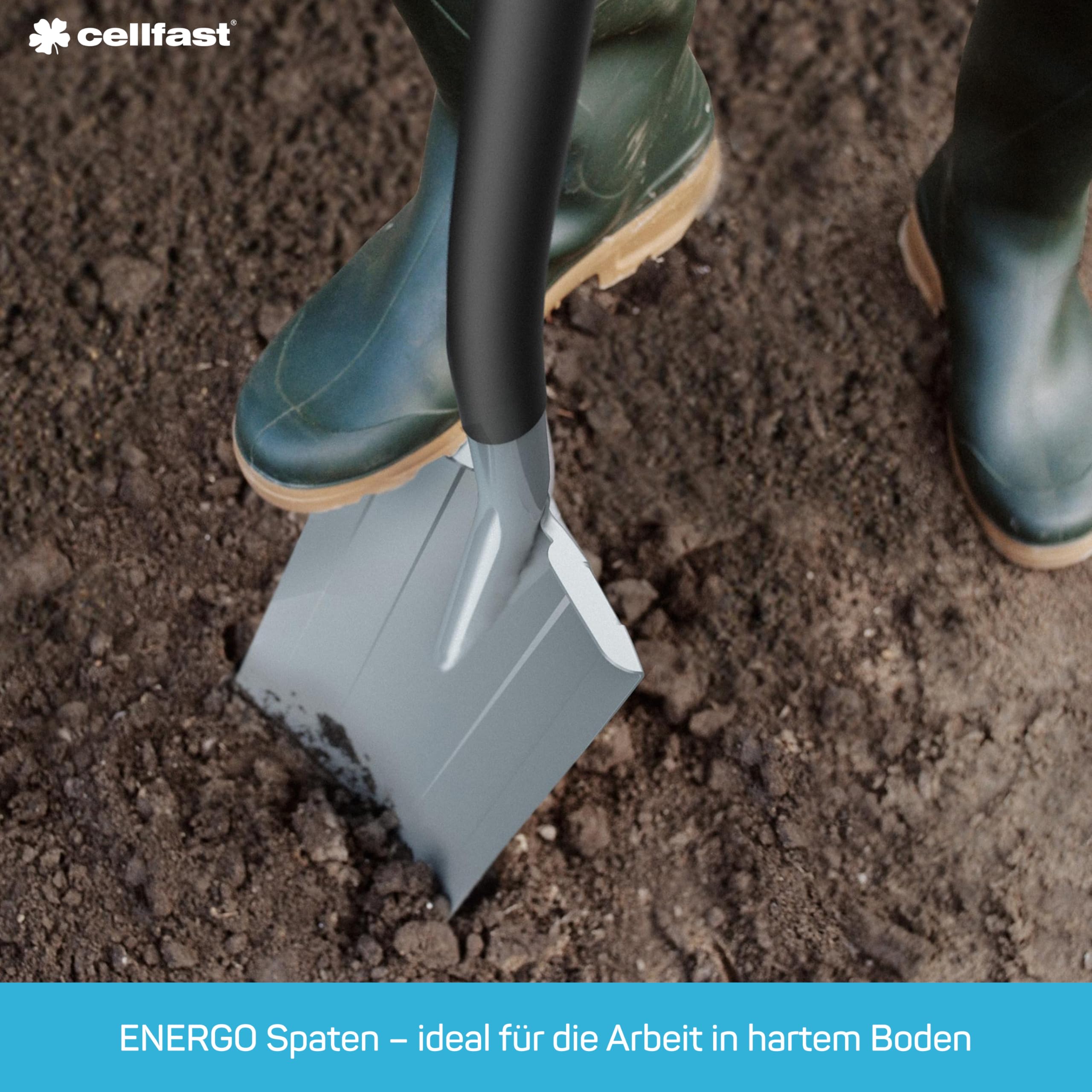 Cellfast Gärtnerspaten (rund) ENERGO™ [1230 mm] zur Arbeit im harten Boden, erlaubt einfaches und sicheres Ausgraben, Einpflanzen, Griffs bietet einen sicheren und bequemen Handgriff, 40-001