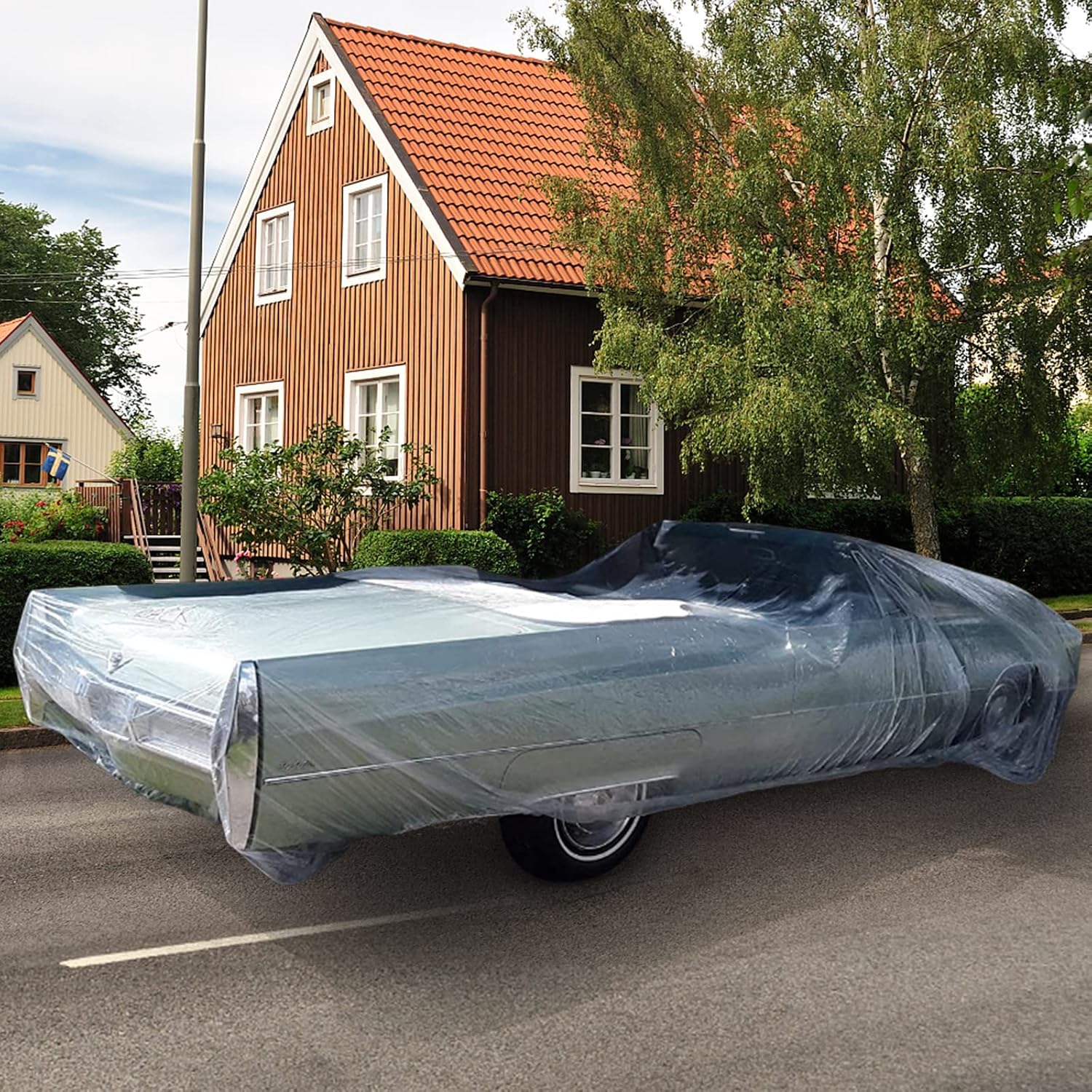 4Pack Disposable Plastic Car Covers, Clear Car Cover 15.7x24.6ft Extra Large Universal Full Car Cover Waterproof Dustproof Car Protective Cover with Elastic Band for Auto Vehicle SUV Van Truck