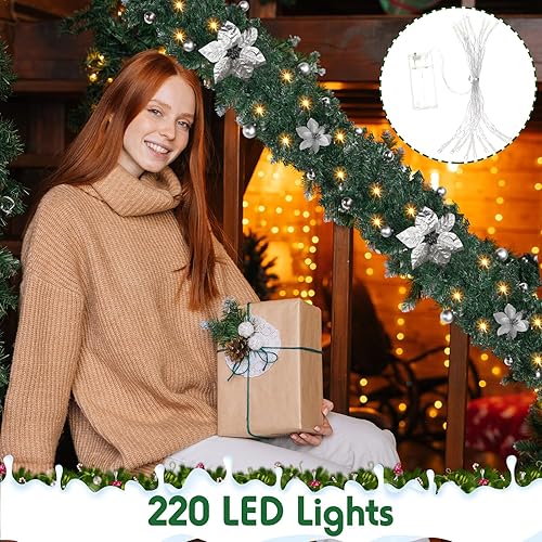 Miniatura 6 de Riceshoot 2 guirnaldas de Navidad de 9 pies con luces preiluminadas, plantas de vid artificiales de Navidad, funciona con pilas, 220 luces LED,