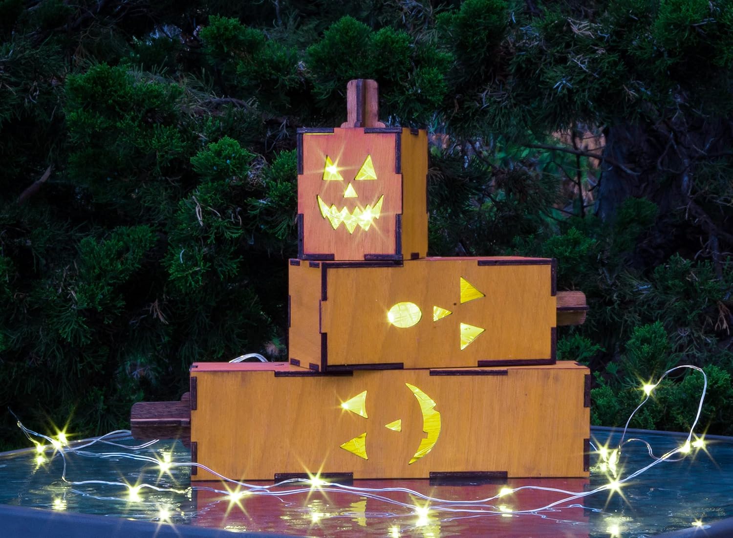 Mini Light Up Wooden Jack o' Lanterns / Miniature Handmade Halloween Pumpkin Decorations, Set of 3, Small (No Lights Included) image 5