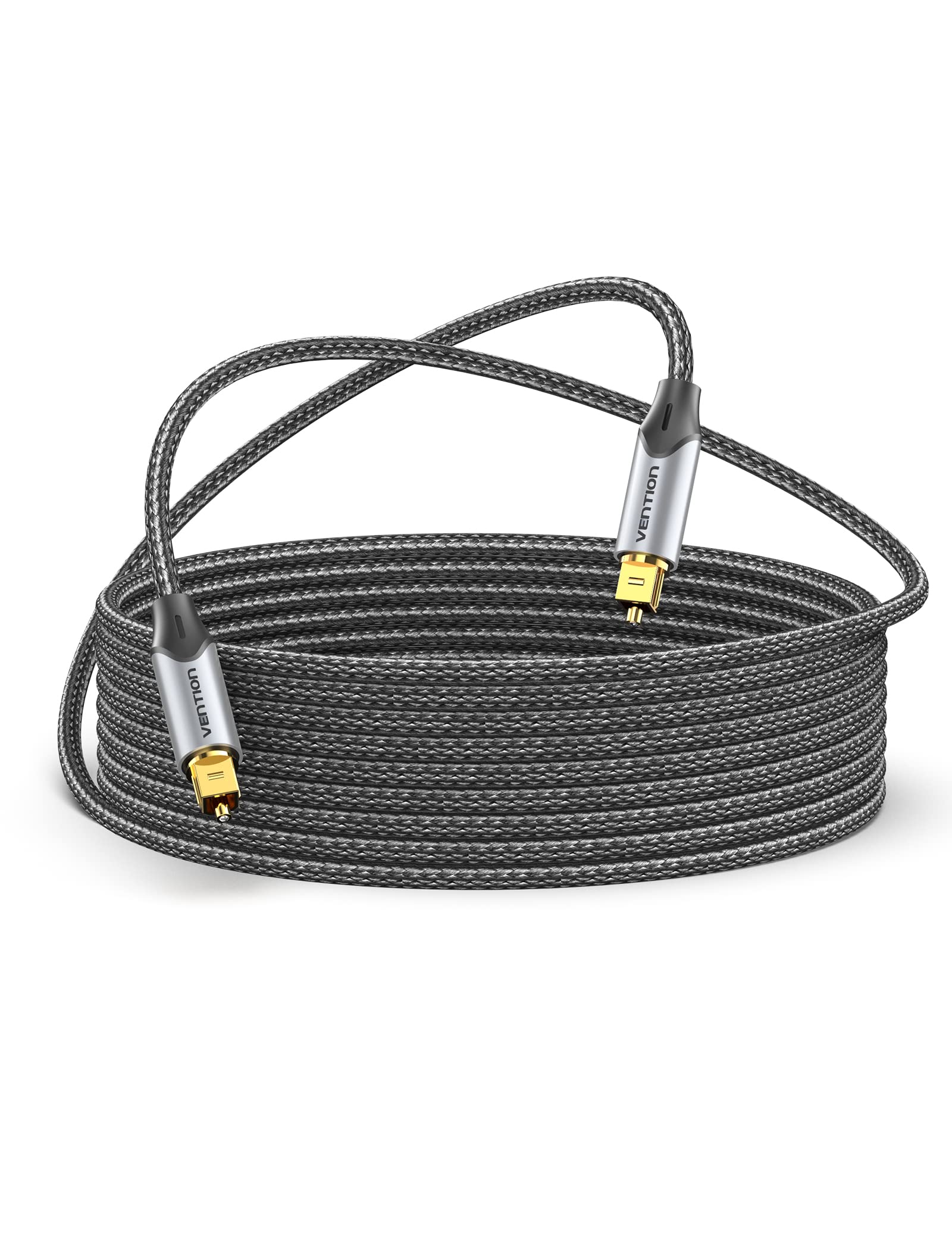 VENTION TOSLINK – Optical Audio Cable with Gold-Plated Heads, Nylon Braided Fiber Optic Cord, SPDIF Digital Audio Optical Cable for Soundbar, TV, Home