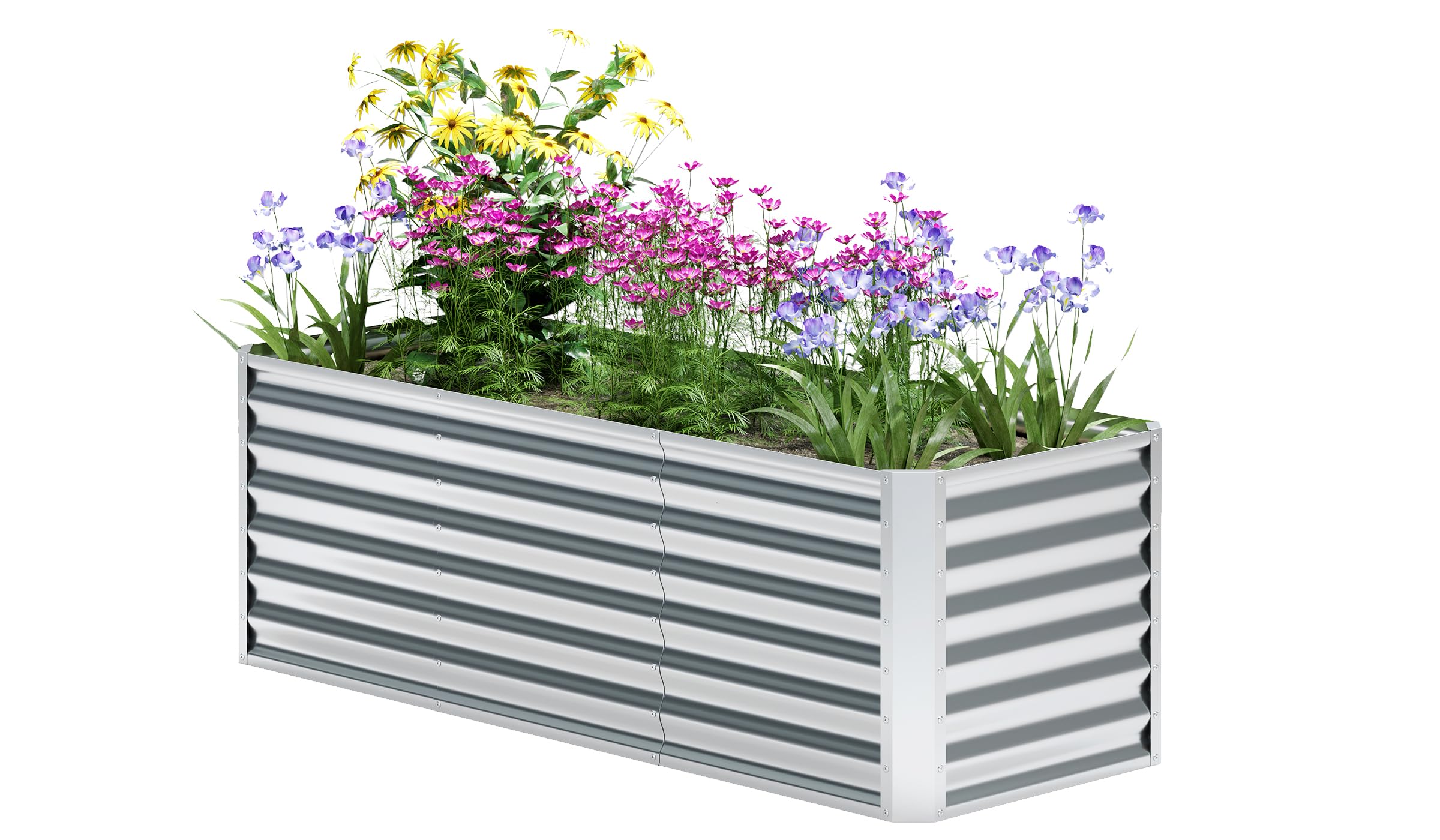 Photo 1 of 6x2x2FT Galvanized Raised Garden Bed Kit, Galvanized Planter Raised Garden Boxes Outdoor, Large Metal Raised Garden Beds for Vegetables. 6x2x2FT(1PCS) Sliver