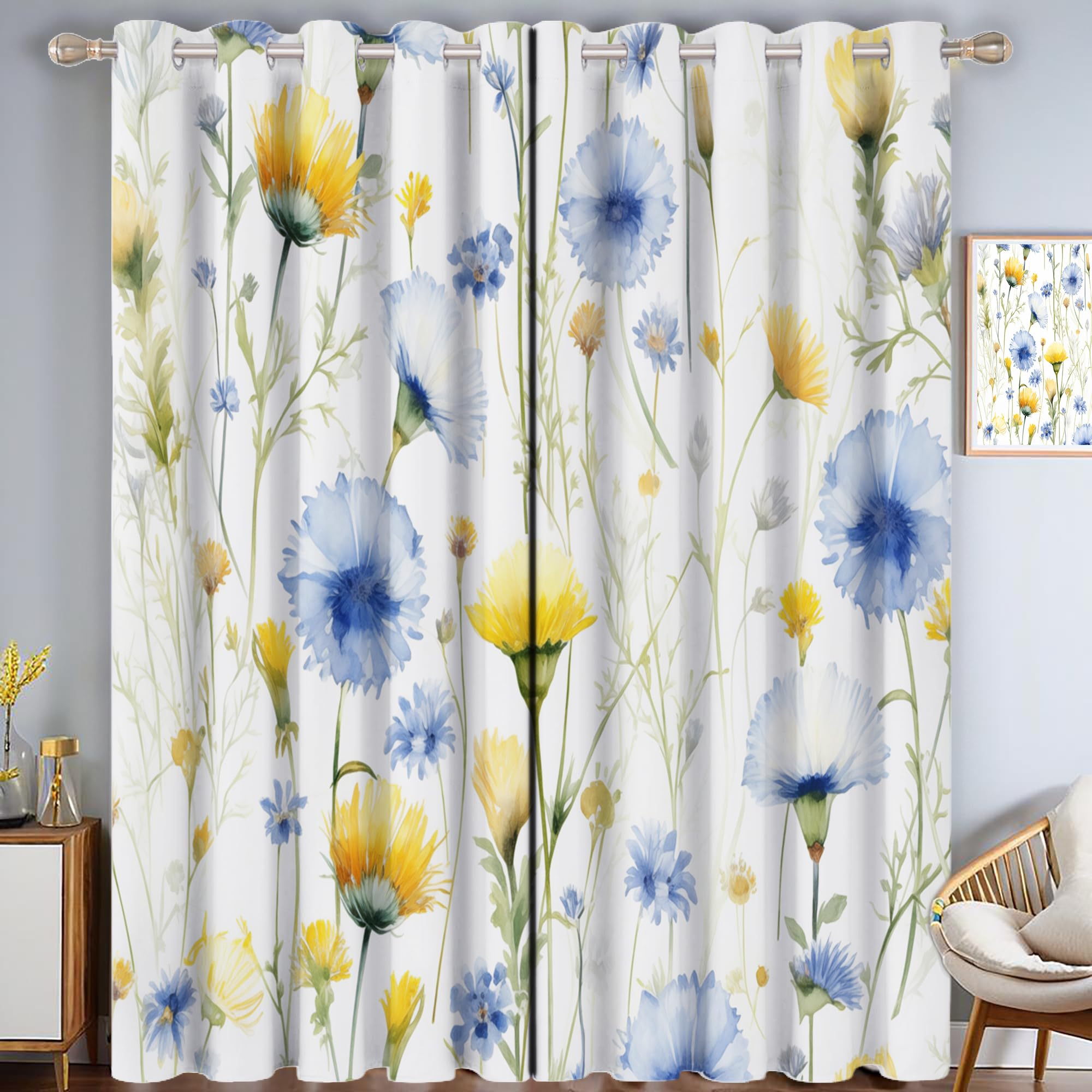 Rideaux Occultants Isolant Thermique Anti Froid Motif Fleurs Pissenlits