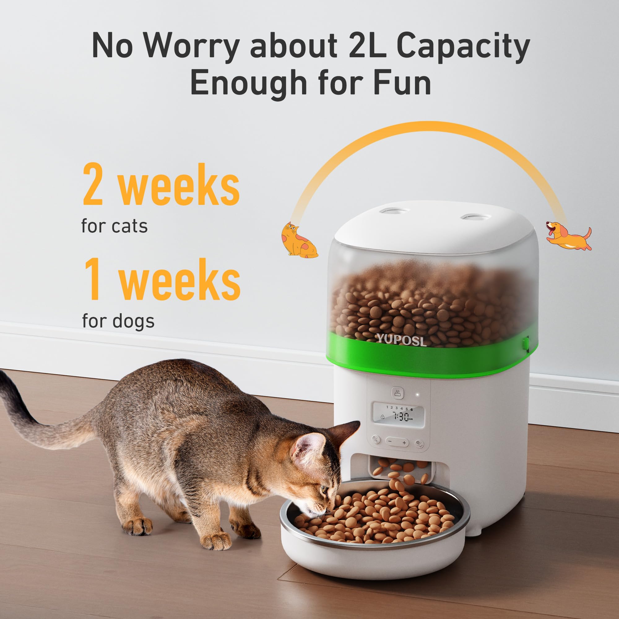 Automatic Cat Feeder - 2L Cat Food Dispenser, Timed Auto Pet Feeder with 180-day Battery Life, 1-6 Meals Per Day, 1-16 Portion, Desiccant Bag Keeps Dry Food Fresh, Also for Small Dogs view 8