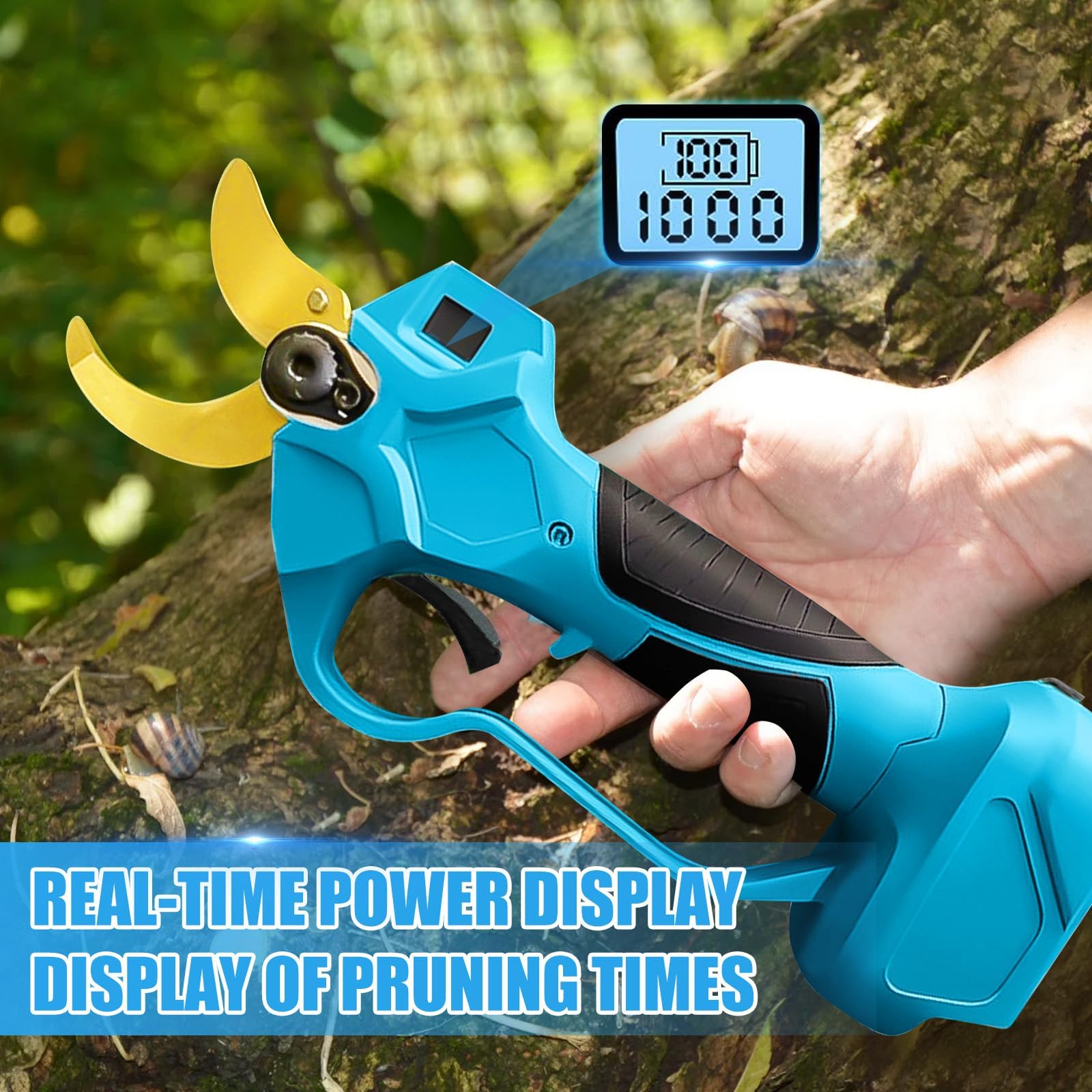 Accu takkenschaar compatibel met Makita 18 V (geen batterij), opening 65 mm, Max 40 mm snijdiameter, LCD-display, elektrische snoeischaar, oplaadbare boomschaar voor boomtakken, bloemen (A