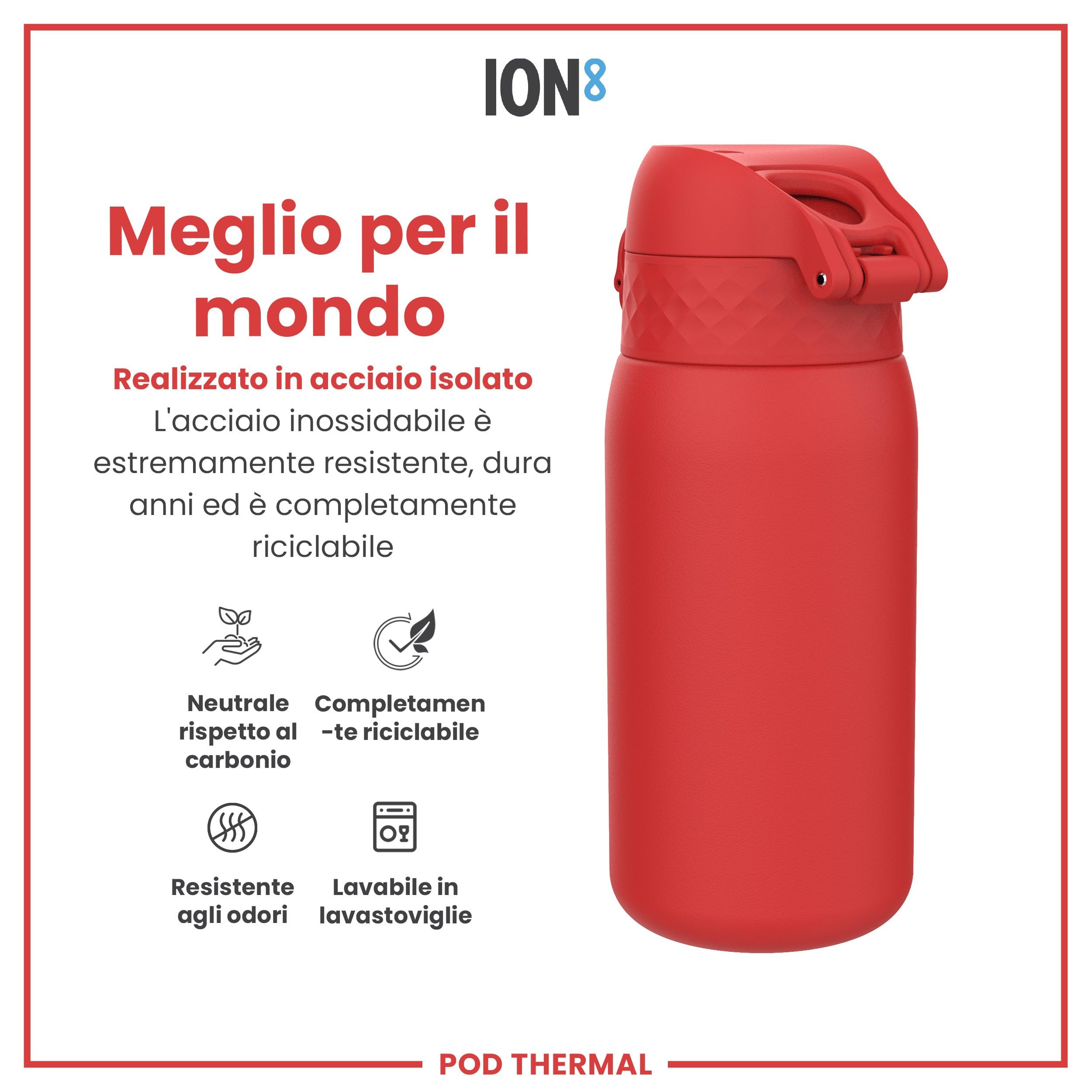 ION8 Borraccia a Prova di Perdite, Facile da Aprire, Serratura Sicura, Lavabile in Lavastoviglie, Senza BPA, Maniglia per il Trasporto, Adatta a Portabicchieri, Facile Pulizia