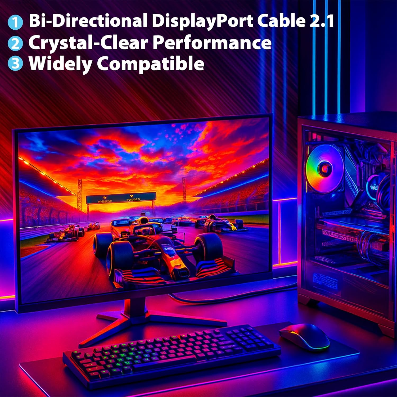 DisplayPort Cable 2.1 10ft, Braided w/Gold-Plated Connectors, Display Port 2.1 Cord Supporting 16K@60Hz 8K@120Hz 4K@240Hz, HDR10, DSC, HDCP – VESACertified for Gaming Monitor, TV, Graphics