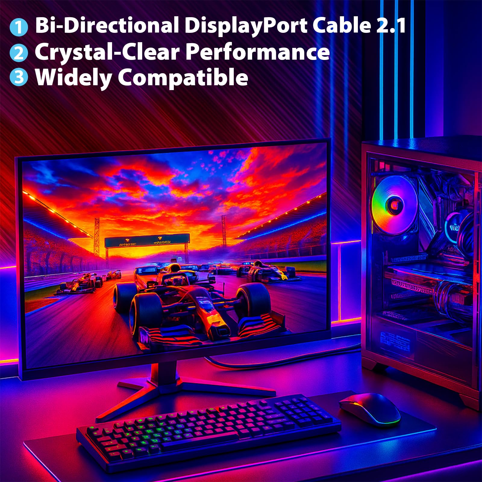 Cyberguys! Câble DisplayPort 2.1 tressé avec connecteurs plaqués or, câble DisplayPort 2.1 prenant en charge 16K @ 60 Hz 8K @ 120 Hz 4K @ 240 Hz, HDR10, DSC, HDCP - Certifié conforme pour moniteur de
