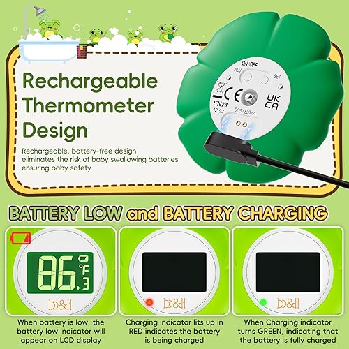Miniatura 5 de b&h Termómetro recargable de baño para bebé, termómetro flotante de seguridad para niños pequeños para medir con precisión la temperatura del agua