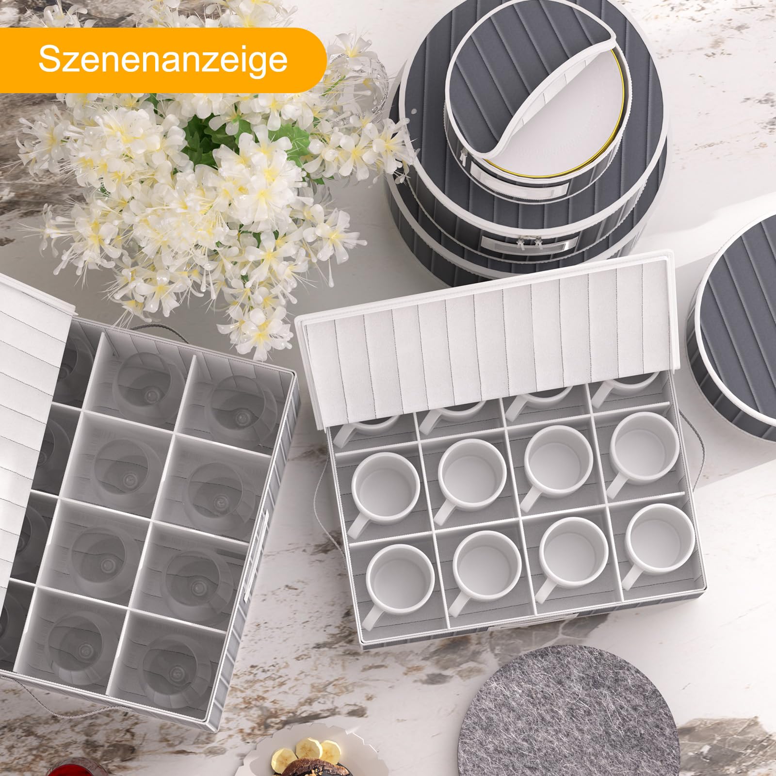 Pudełka do przechowywania porcelany, 6-częściowy zestaw do przechowywania naczyń, możliwość układania w stos, pudełko do przechowywania filiżanek do kawy i kieliszków do wina z przegródkami