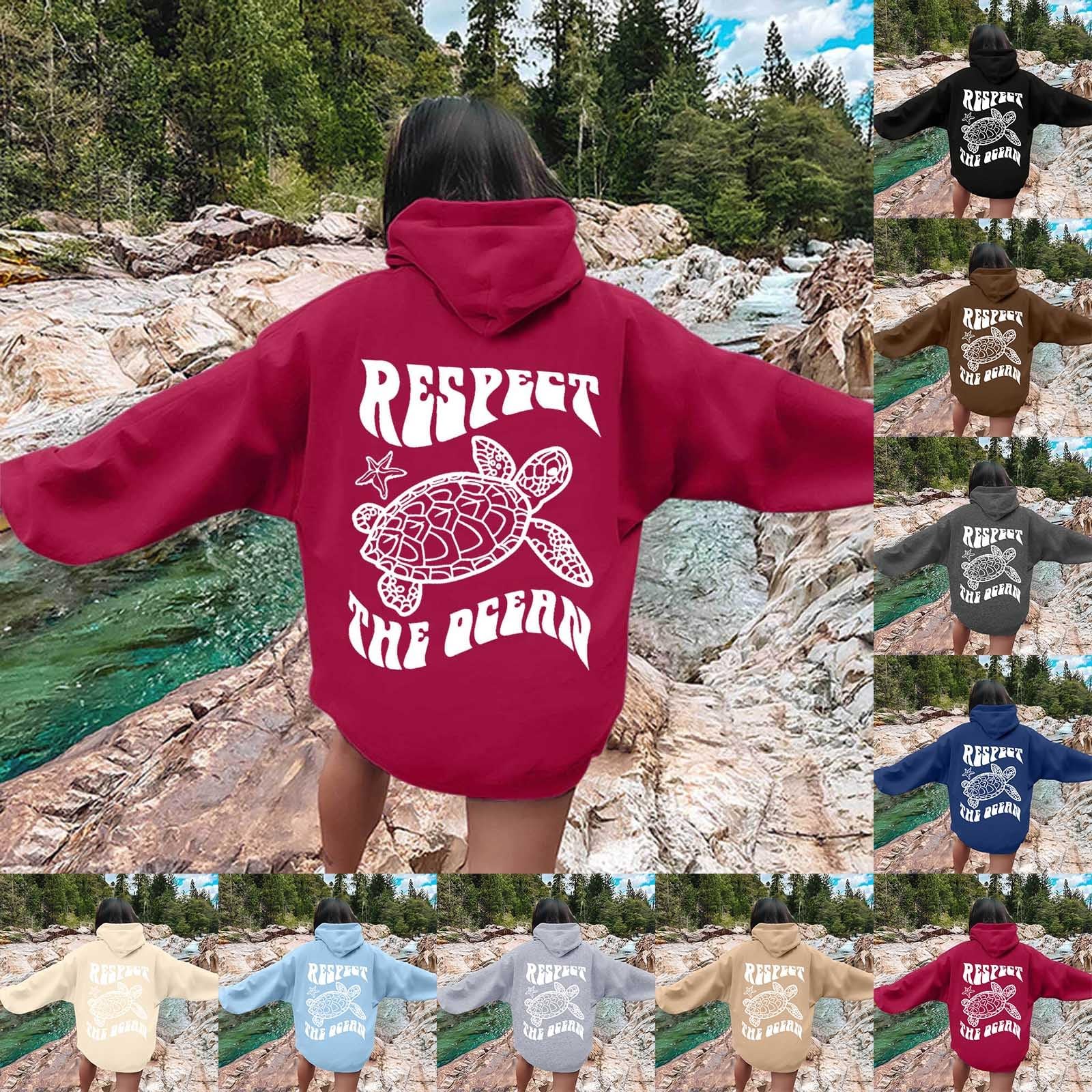 Sweat à capuche pour femme - Sweat à capuche surdimensionné - Avec imprimé tortue - Haut ample - Loose - Loisirs - Hauts streetwear - Manches longues