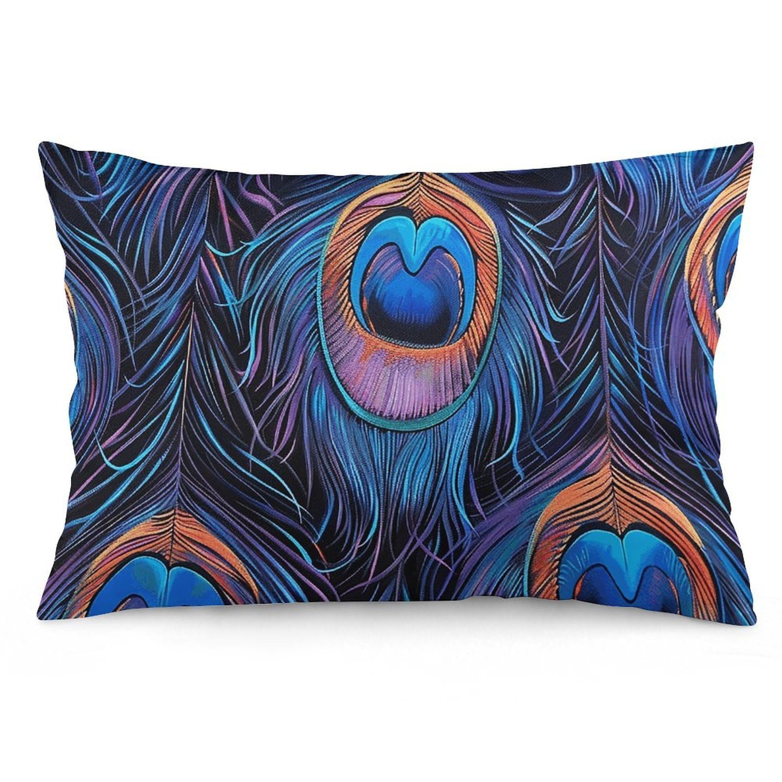 2 Pack Pillow Cases for Hair and Skin, Soft Breathable Pillow Case Covers with Hidden Zipper, Bright Blue Feathers Pillowcase 12 "x20 Pillow Covers for Sleeping Gift