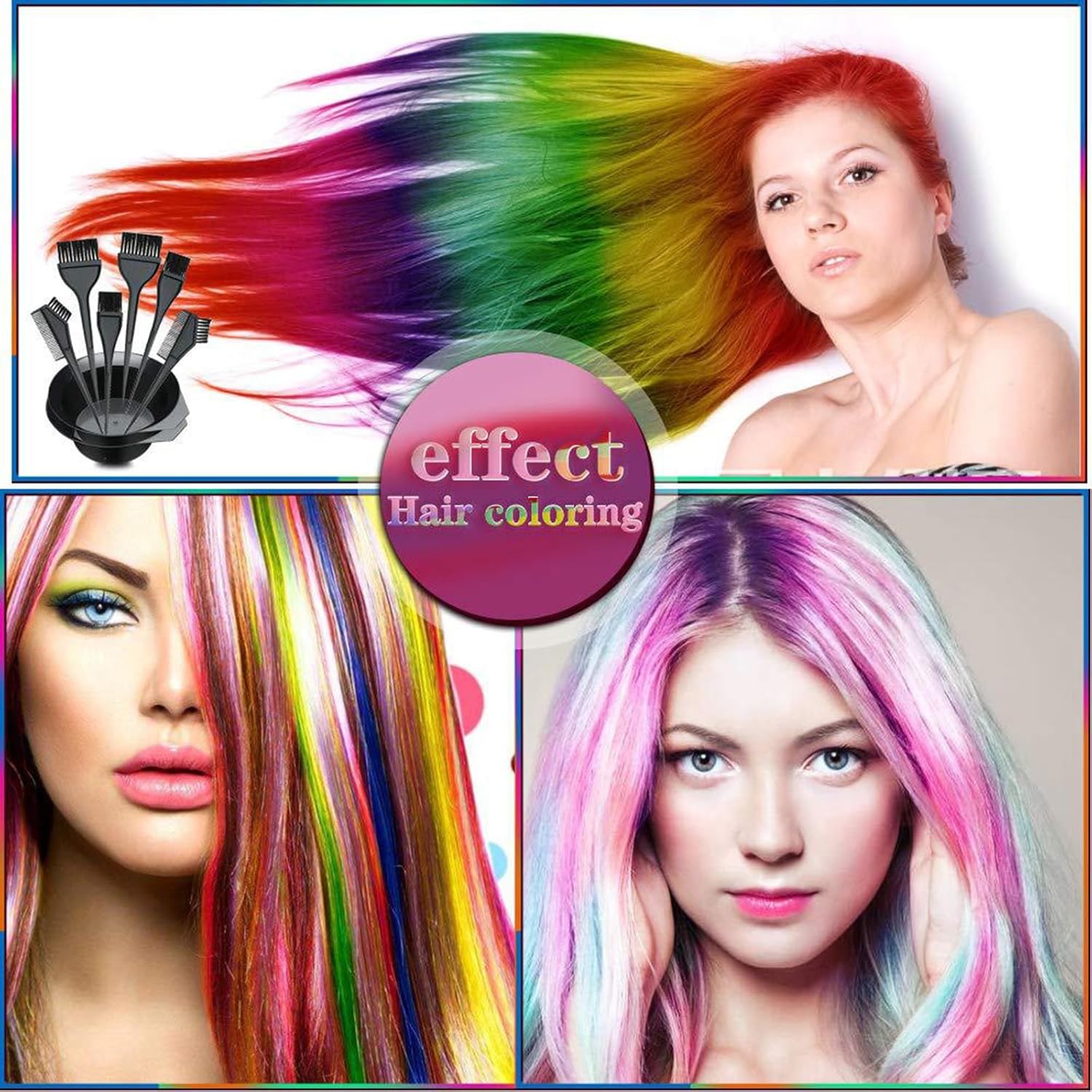 Yinhing Hair Coloring Kit, Professional Dyeing Tools Set with 2 Bowls 4 Brushes Combs 5 Clips, for Salon Home DIY Highlighting Balayage (Pink)