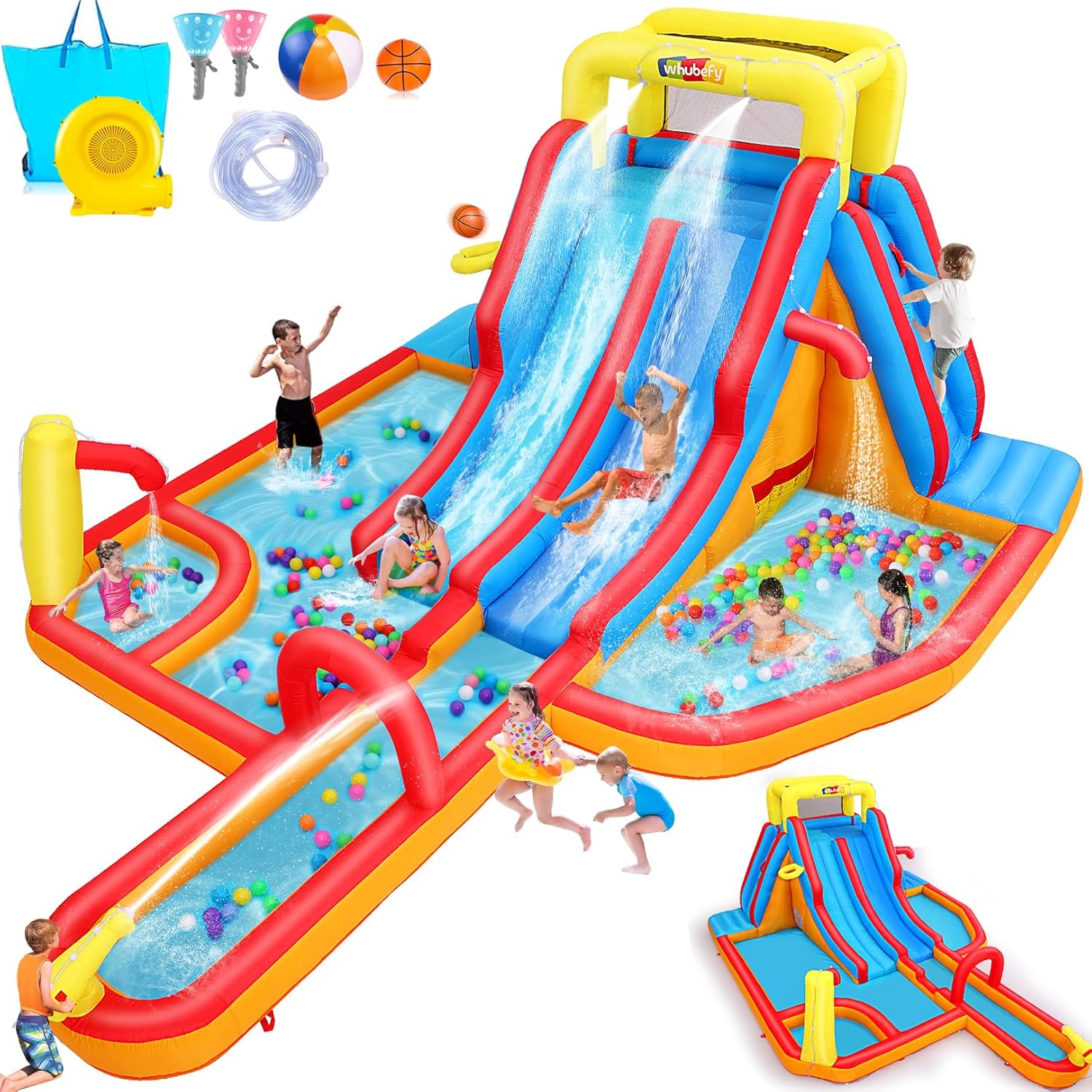 Giant Inflatable Water Slide, Water Bounce House for Big Kids 8-12 with 950w Blower, Climbing Walls, Blow up Water Slides Outdoor Fun for Kids Backyard Gifts (21.3 FT)