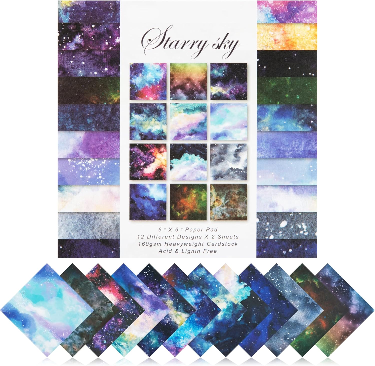 ZIIVARD 24 Sheets Starry Night Scrapbook Paper Single Side Scrapbooking Kit Decorative Craft Paper DIY Photo Album,6x6in