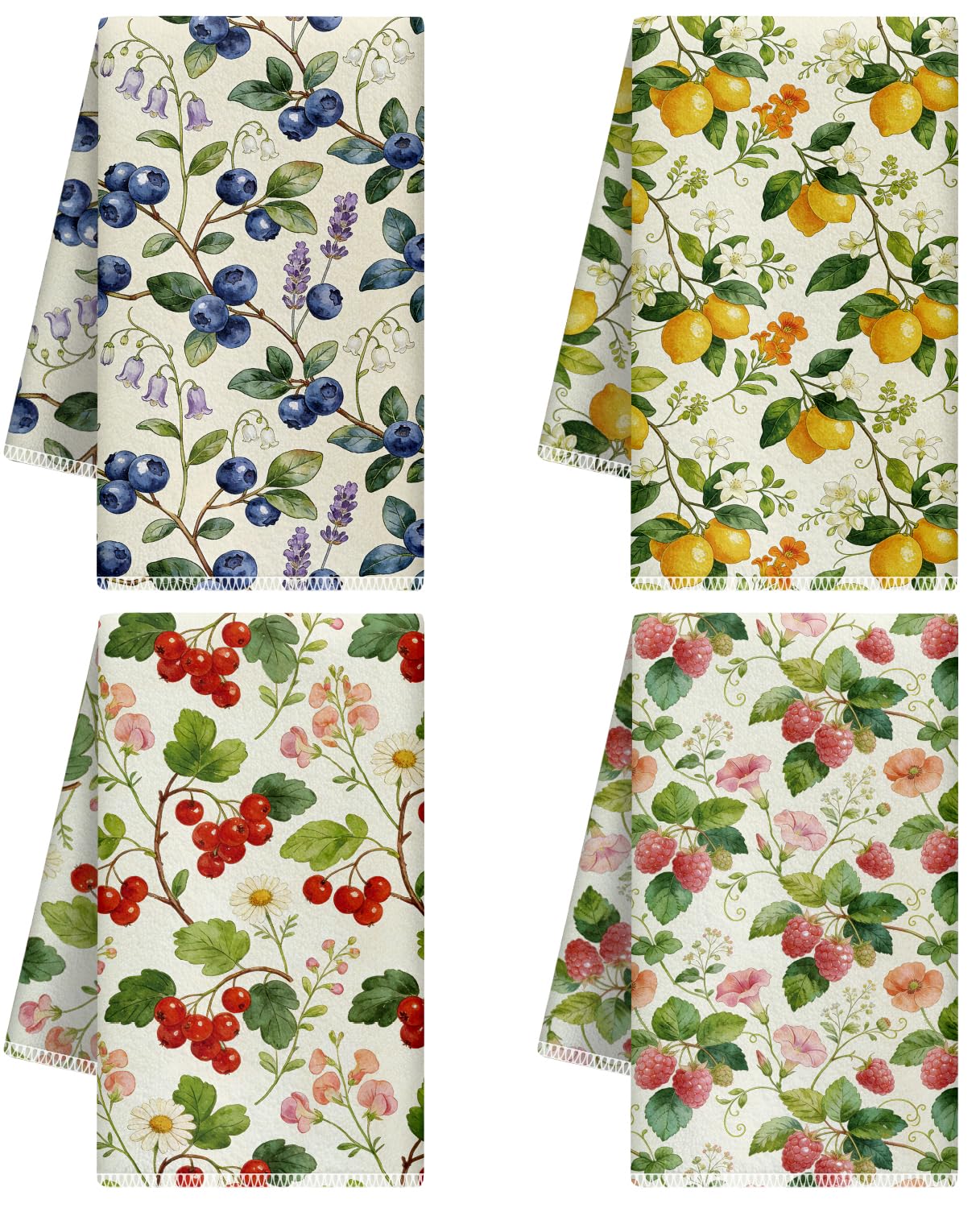CUTHOLLOW 4Pcs Berries and Flowers Kitchen Towels Cute Tea Towels