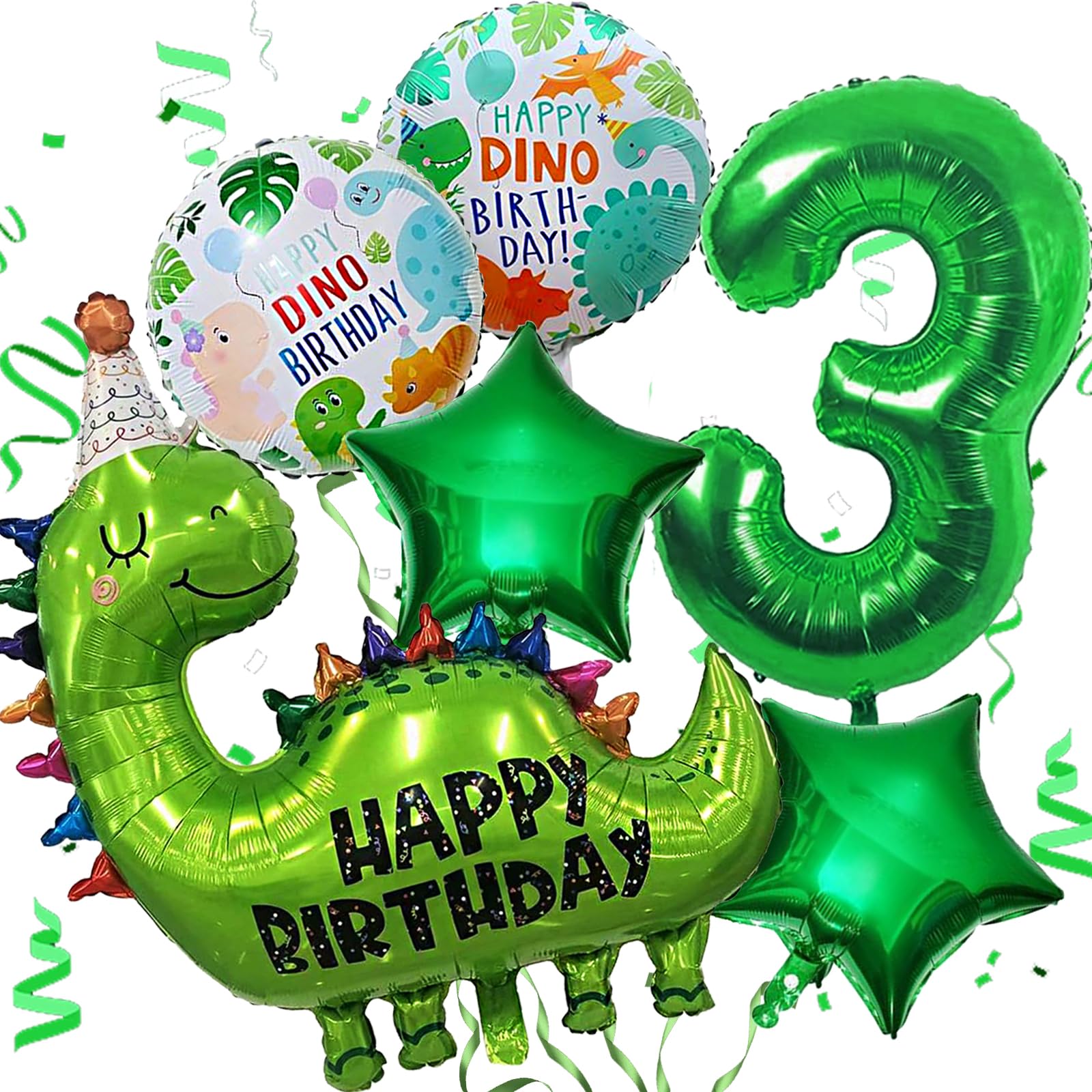 Dino Geburtstag Deko 3 Jahre, Geburtstagsdeko 3 Jahr Jungen, Dinosaurier Folienballons Grün, Luftballons Dino Happy Birthday, Luftballon 3, Dschungel Geburtstag Deko für 3 Jahre Geburtstagsparty