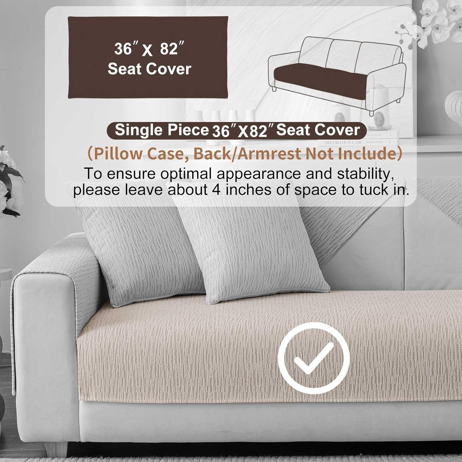 soft waterproof chenille cover washable, non slip sectional sofa covers for 3 cushion couch sofa l sharped sofa slipcover for pets, furniture protector (1 pcs 36"x82" coffee) 1pc/36"x82"/seat cover coffee