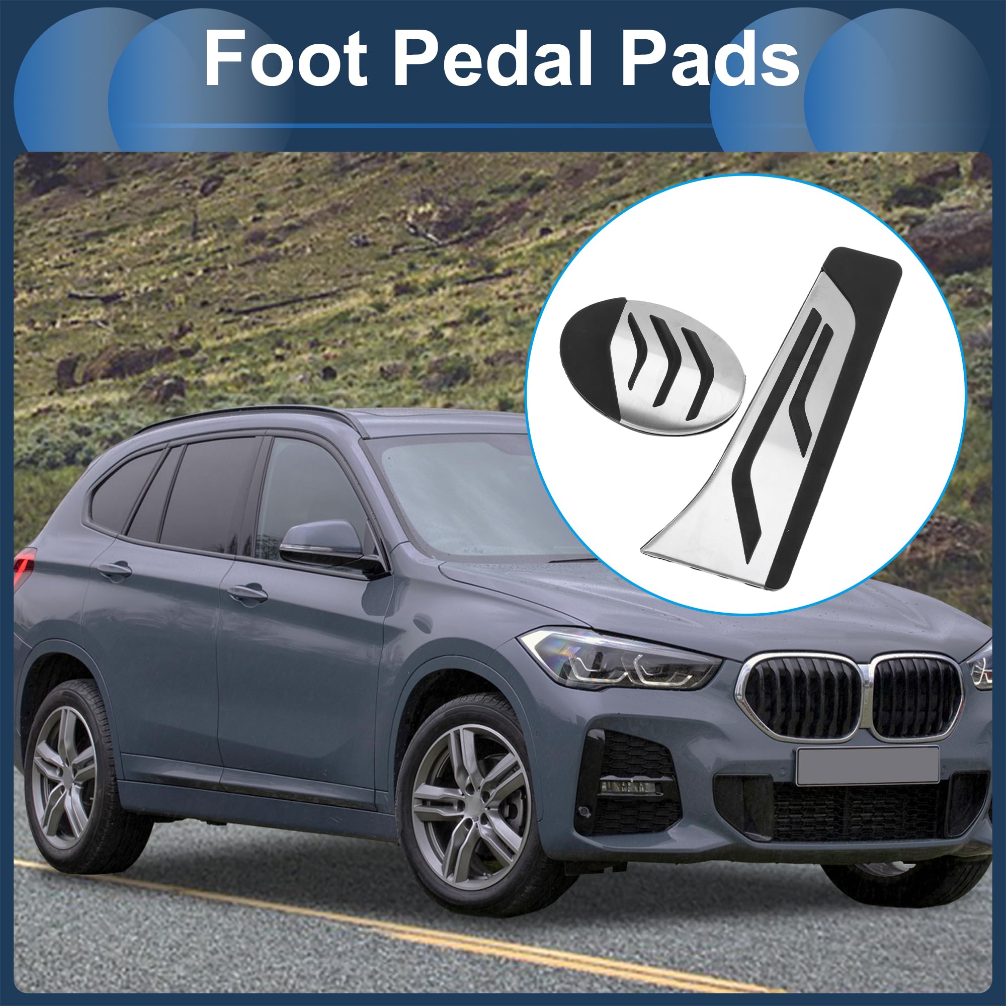 Copertura Pedali Poggiapiedi Per BMW X1 F48 16-22 1 Set | Automatici, Realizzato In Acciaio Inossidabile Con Gomma Antiscivolo Nera, Tono Argento, Resistente All'Usura E Corrosione