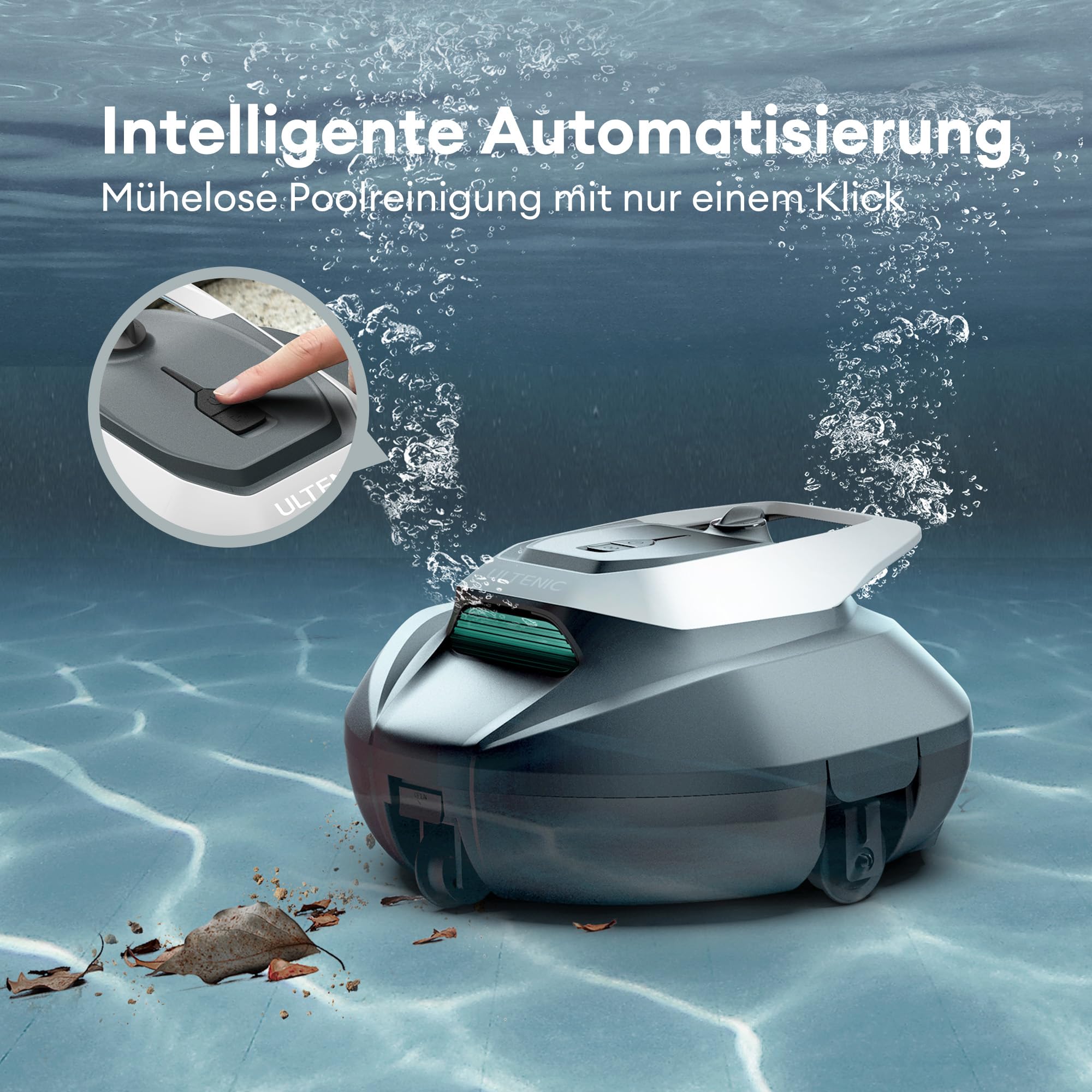 Ultenic Pooleco 10s Poolroboter, Poolroboter Akku mit 3 Motoren, 90Min, 80㎡, Fernbedienung und App-Steuerung, Automatisches Parken, Geeignet für alle Arten von Schwimmbadoberflächen