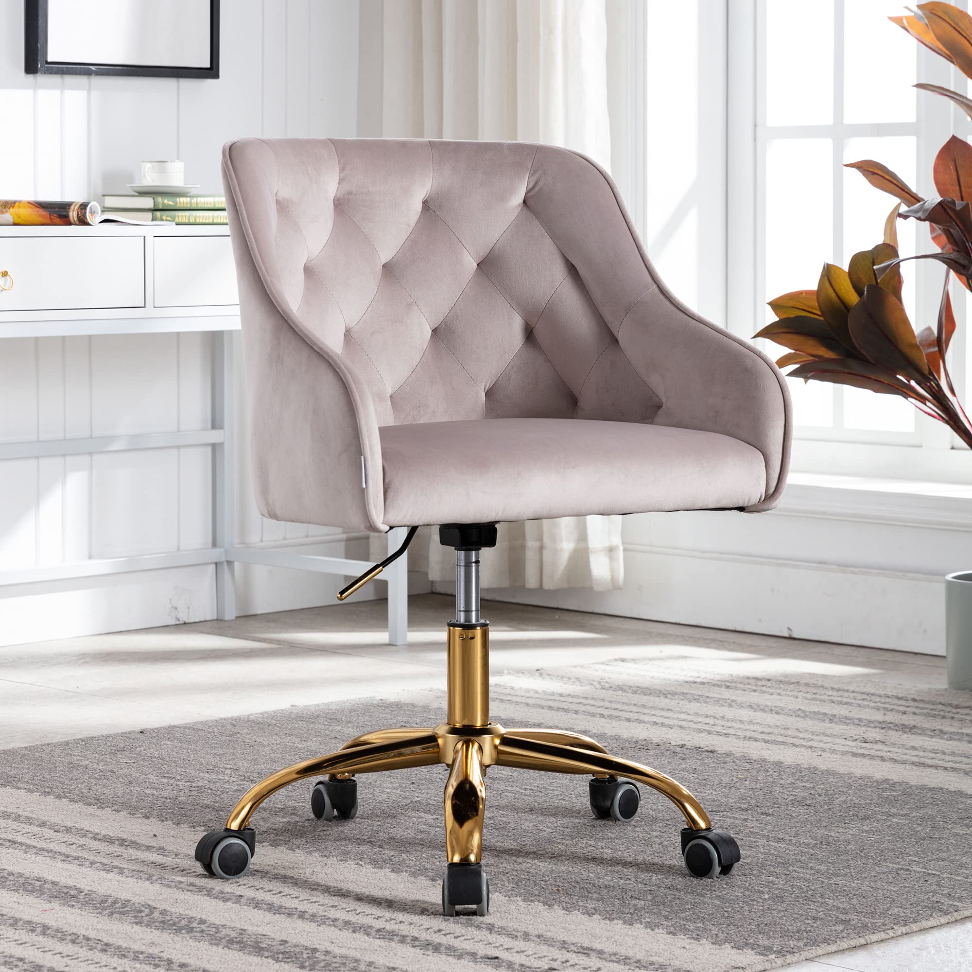 HomSof Home Office Desk Chair Modern Velvet Office Computer Chair Height Adjustable Mid-Back Task Chair