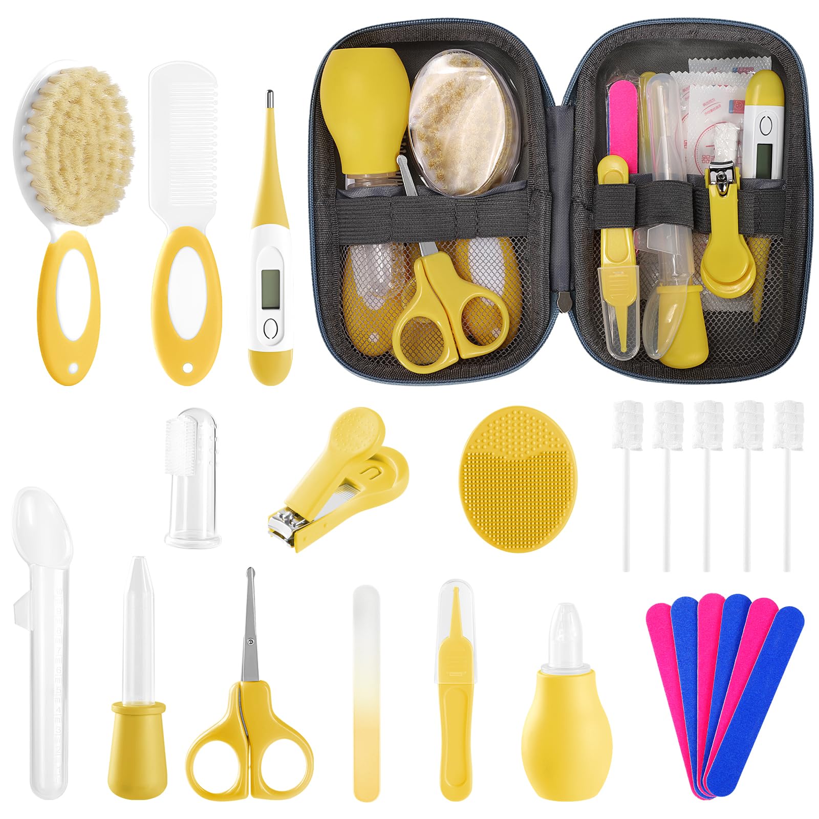 Kit de cuidado y aseo para recién nacidos, 24 piezas de seguridad mejorada, set de cuidado infantil para recién nacidos, productos para el cuidado del bebé (amarillo)